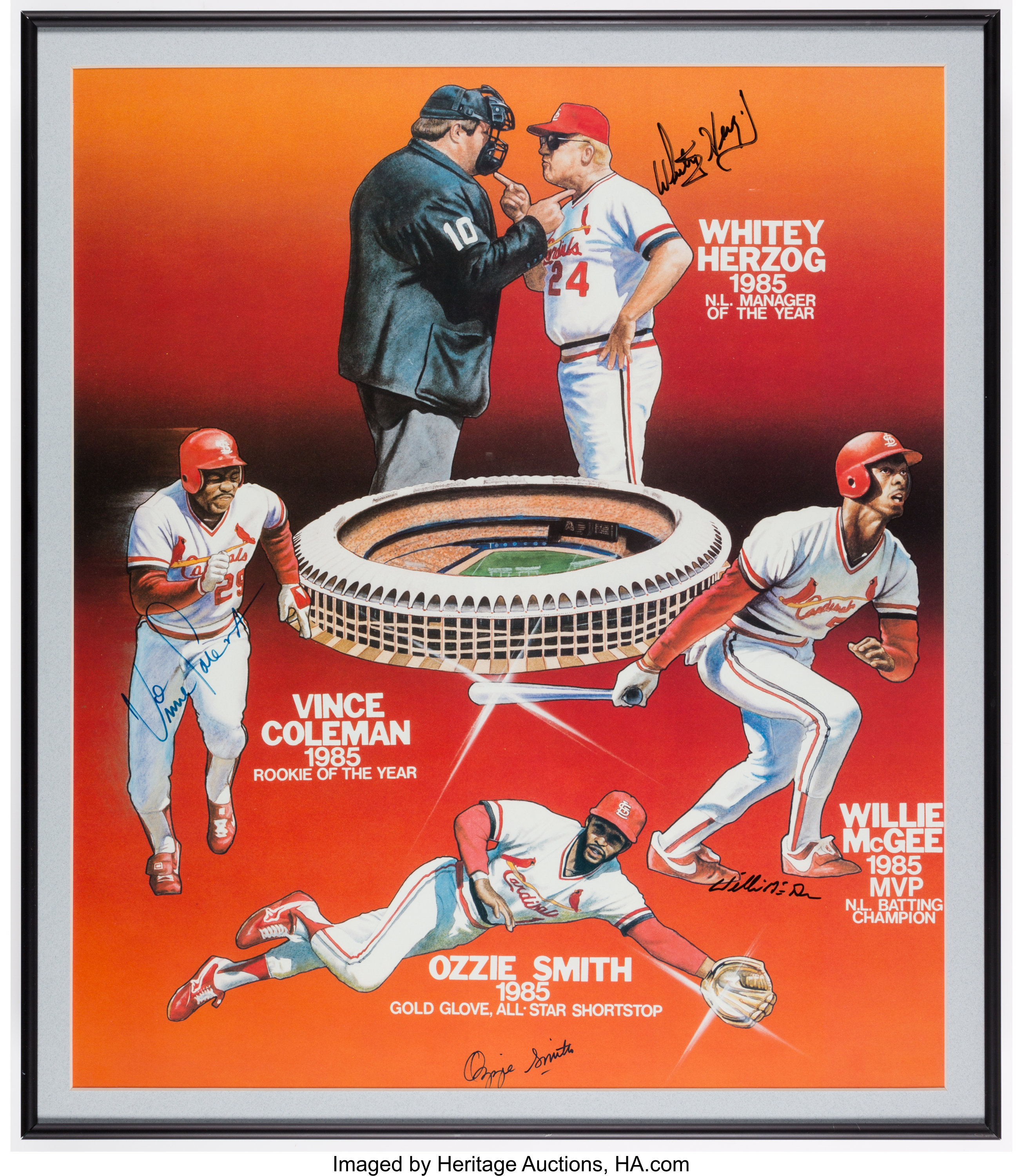 1985 St. Louis Cardinals Multi-Signed Framed Print - Herzog,, Lot #43081