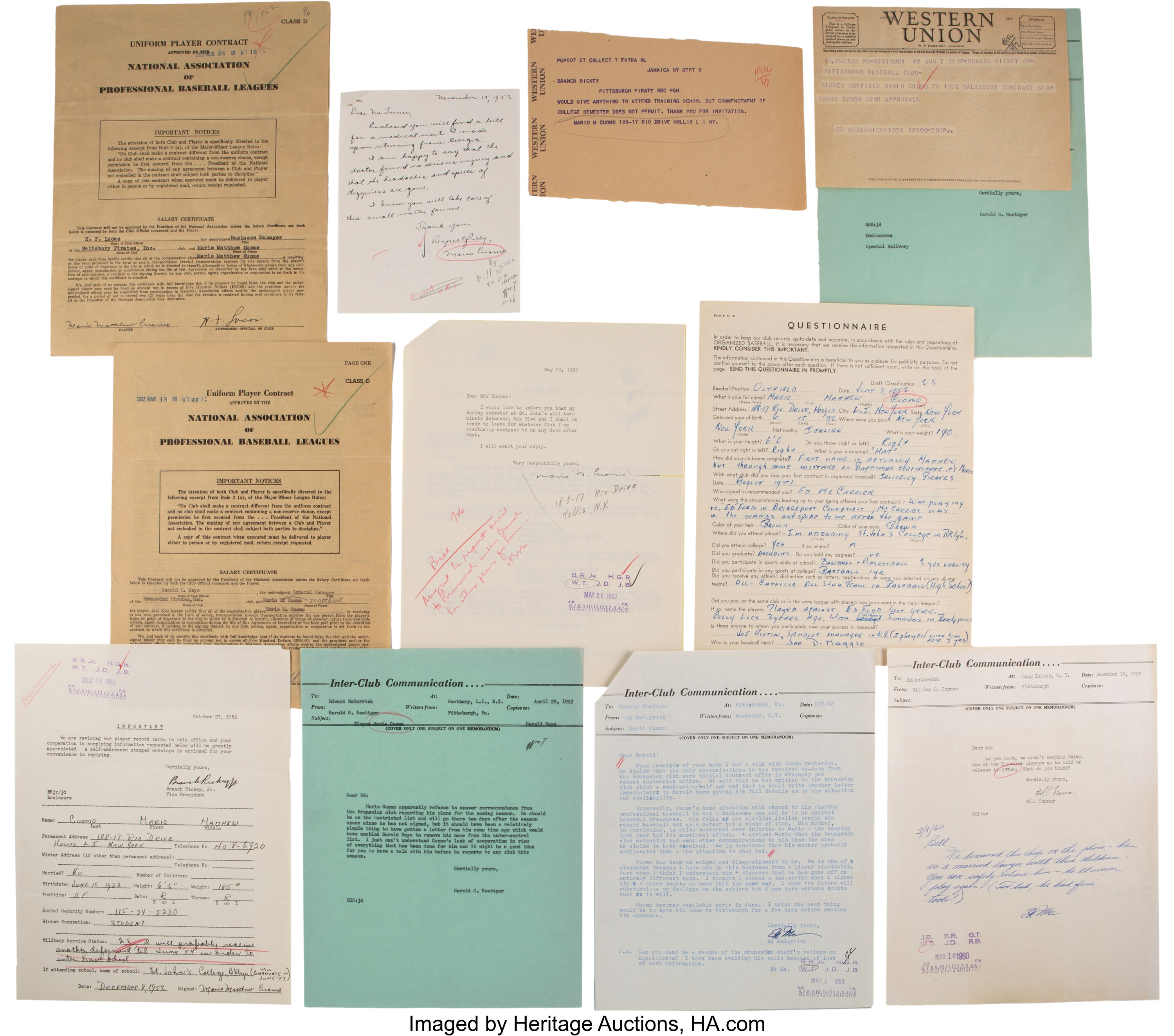 1951 65 Mario Cuomo Signed Contracts Questionnaires Lot 53249 Heritage Auctions