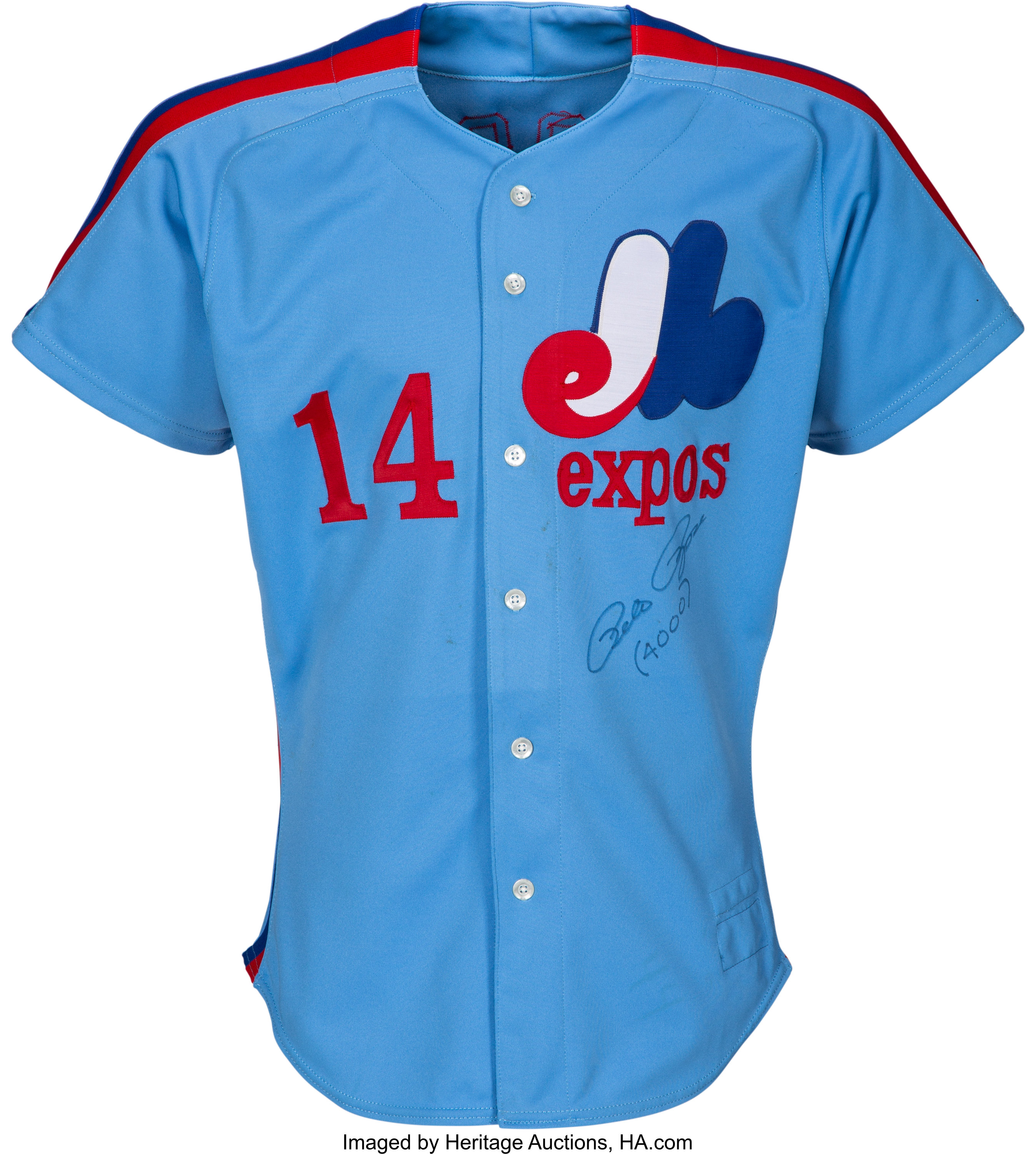 1984 Pete Rose Game Worn Signed Montreal Expos Jersey.  Baseball, Lot  #52674