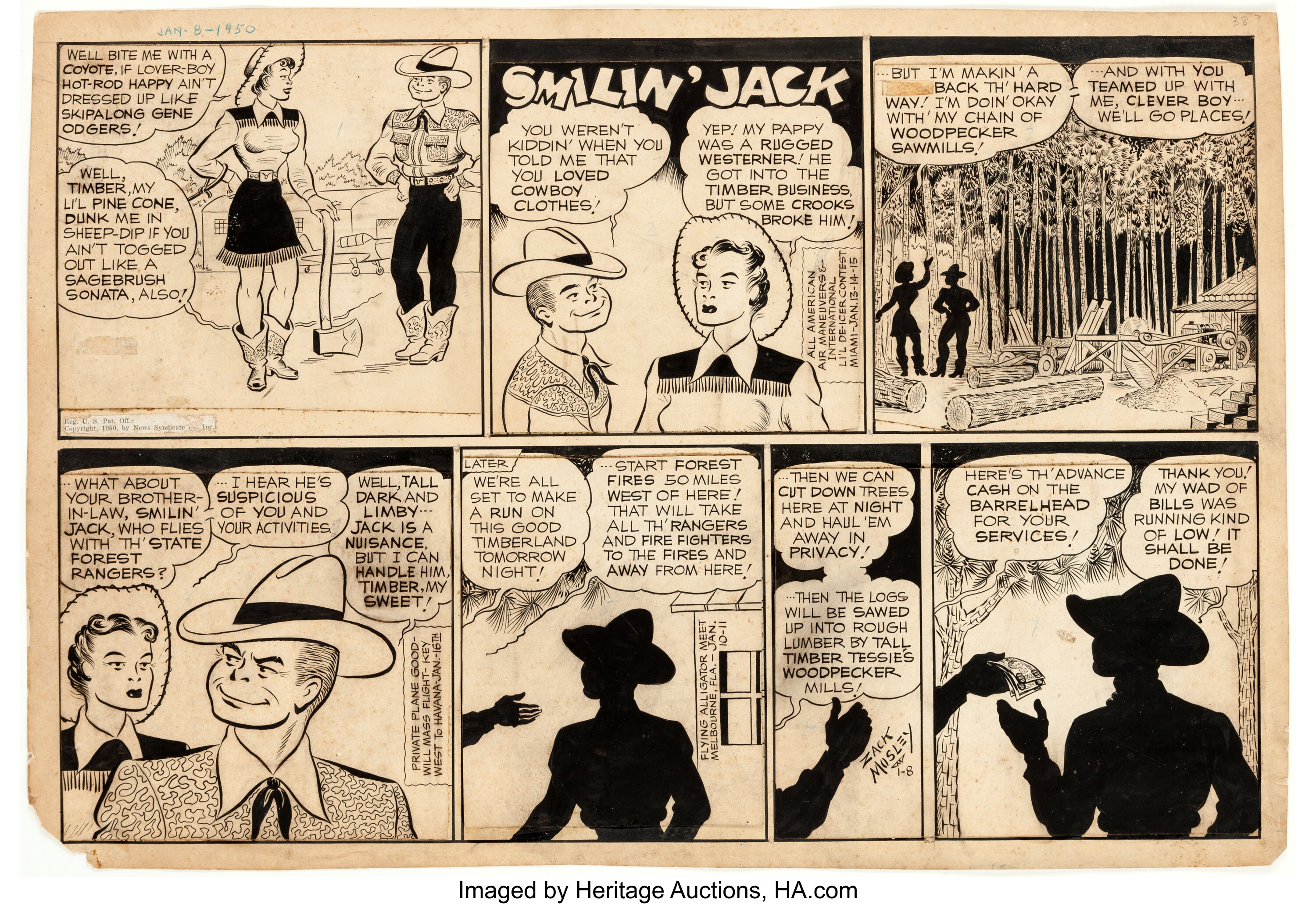 Zack Mosley Smilin Jack Sunday Comic Strip Original Art Dated Lot