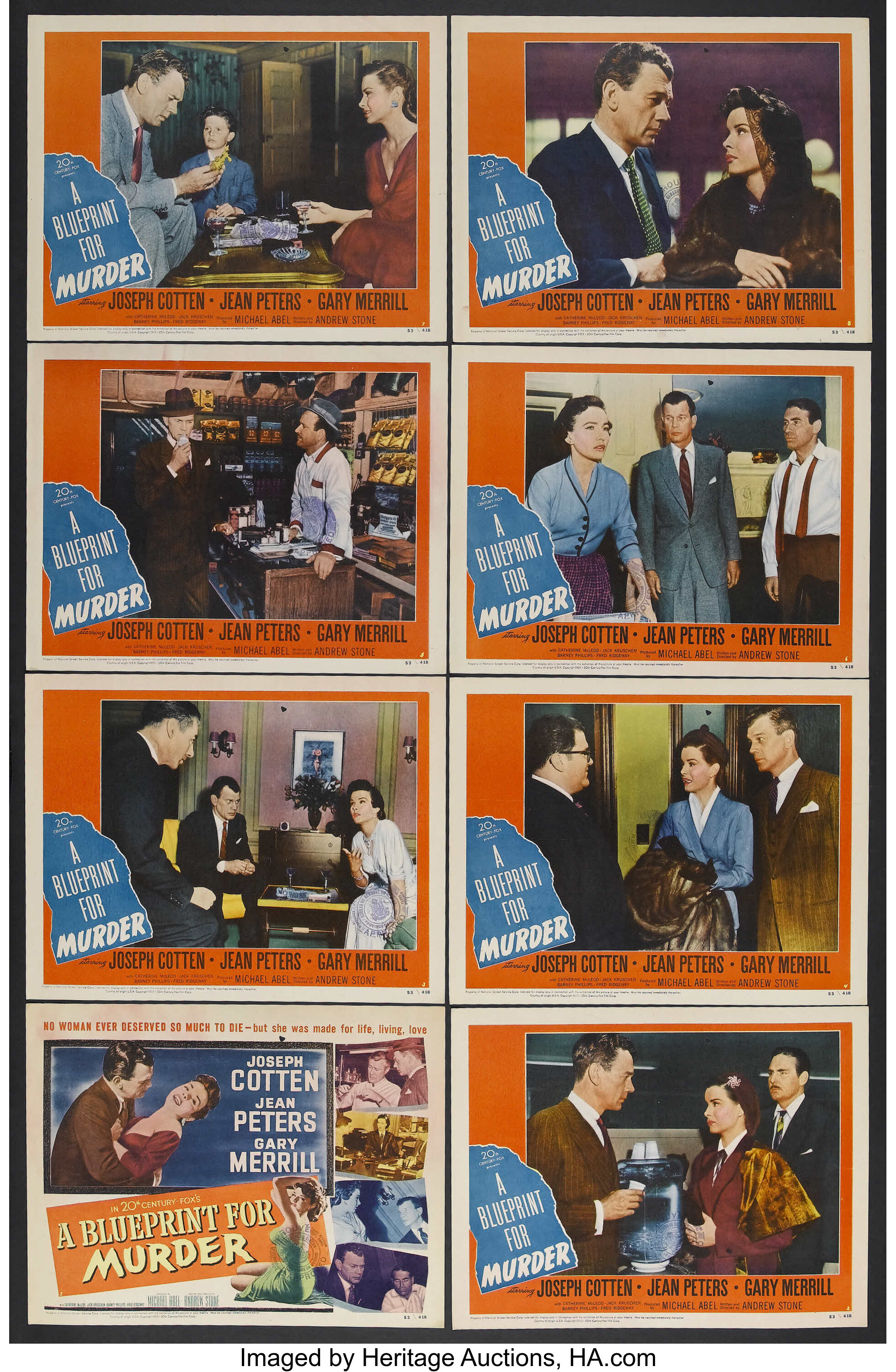 A Blueprint For Murder (20th Century Fox, 1953). Lobby Card Set Of 