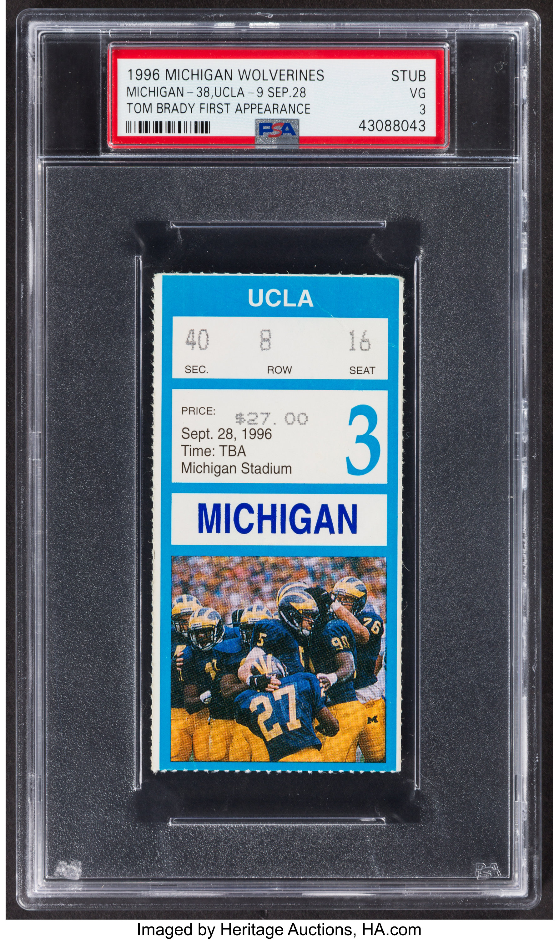 1996 Michigan vs. UCLA Ticket Stub - Tom Brady's Collegiate Debut,, Lot  #41199