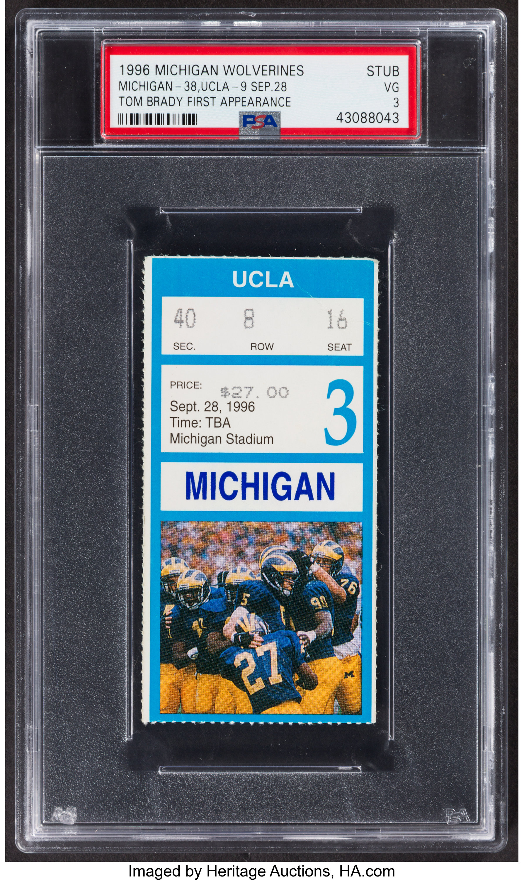 Lot Detail - 1996 Tom Brady College Debut Ticket Stub from UCLA Bruins vs.  Michigan Wolverines on 9/28/96 (PSA Authentic)