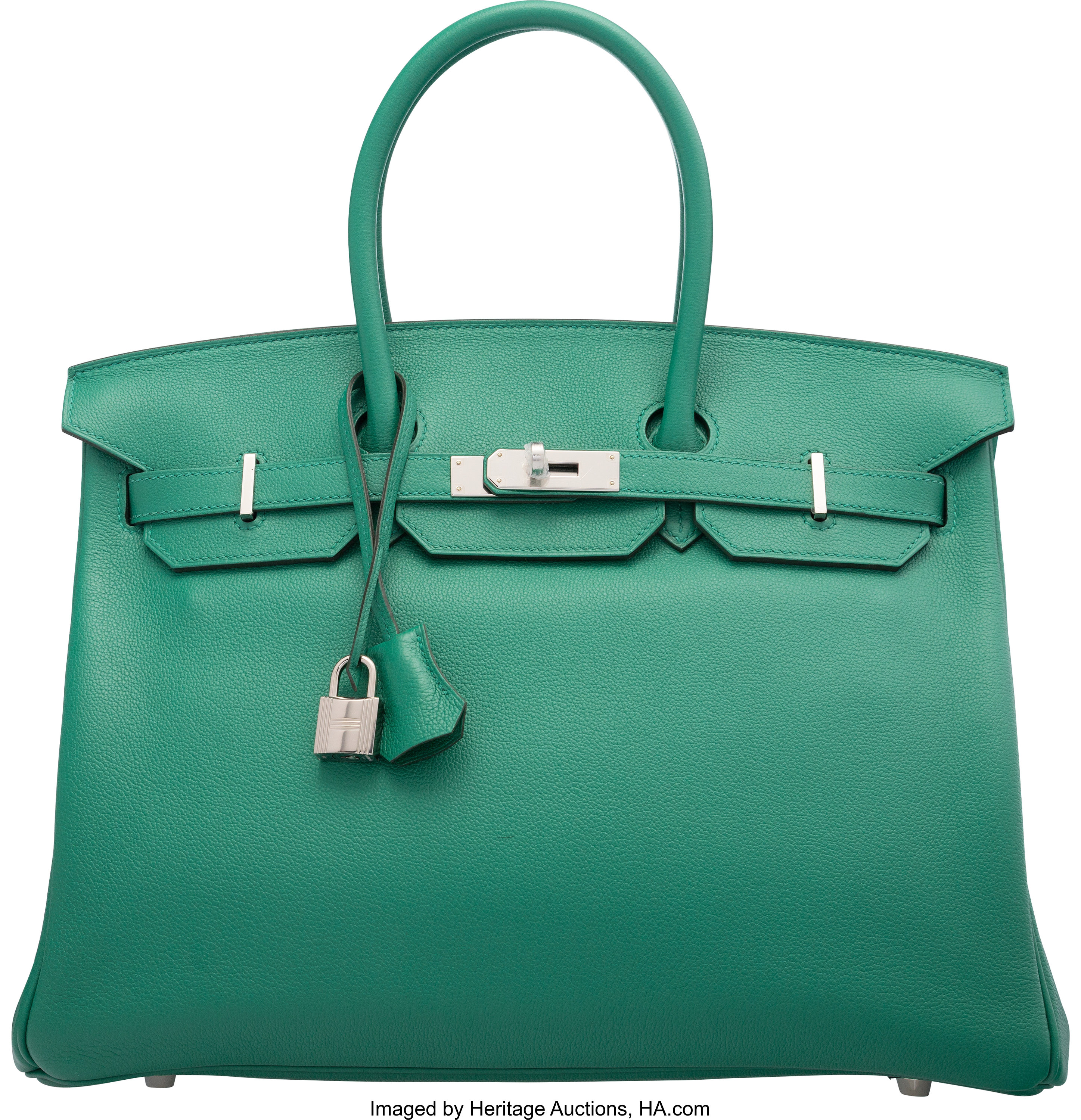Hermès 35cm Vert Vertigo Evercolor Leather Birkin Bag with, Lot #58263