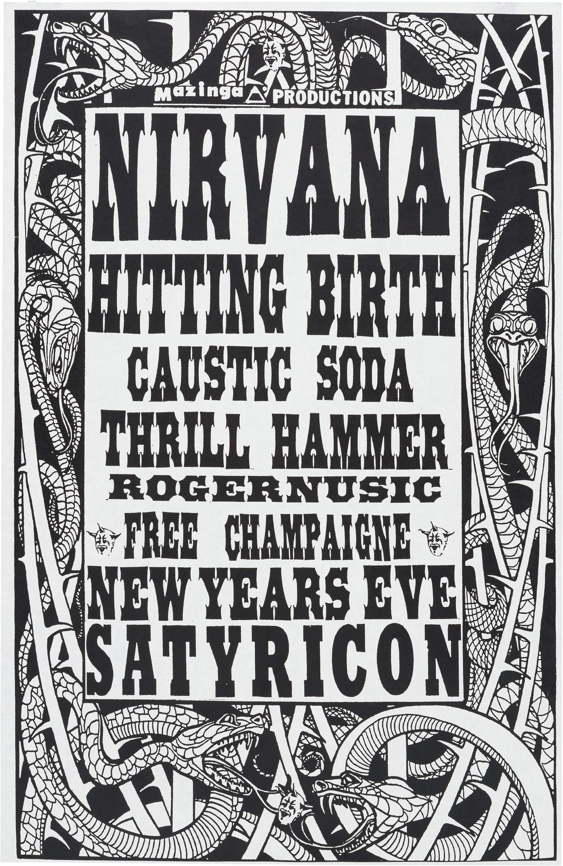 Nirvana Satyricon New Year's Eve Concert Poster (1990).... Music