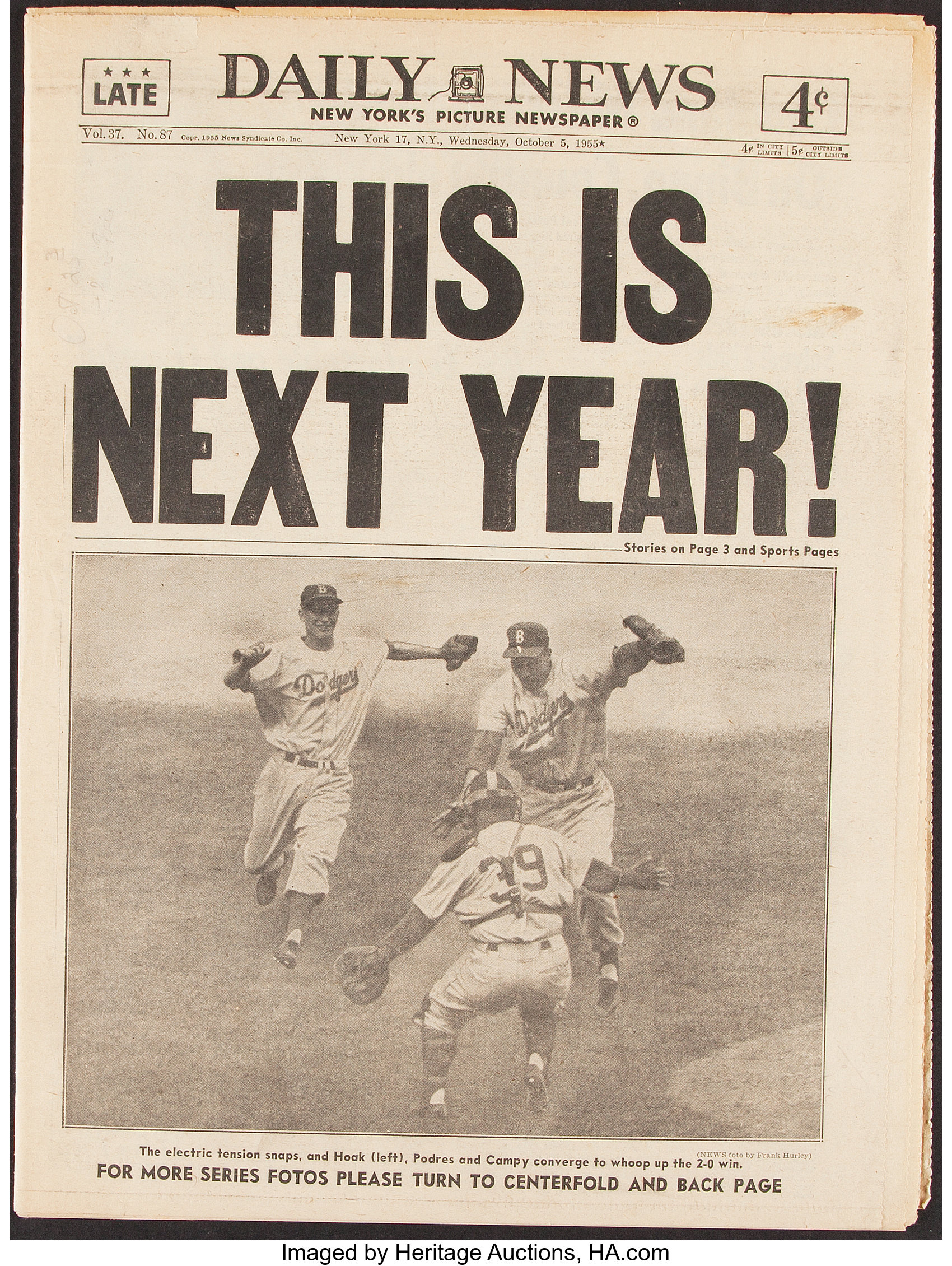 1955 New York Daily News Newspaper from Brooklyn Dodgers World
