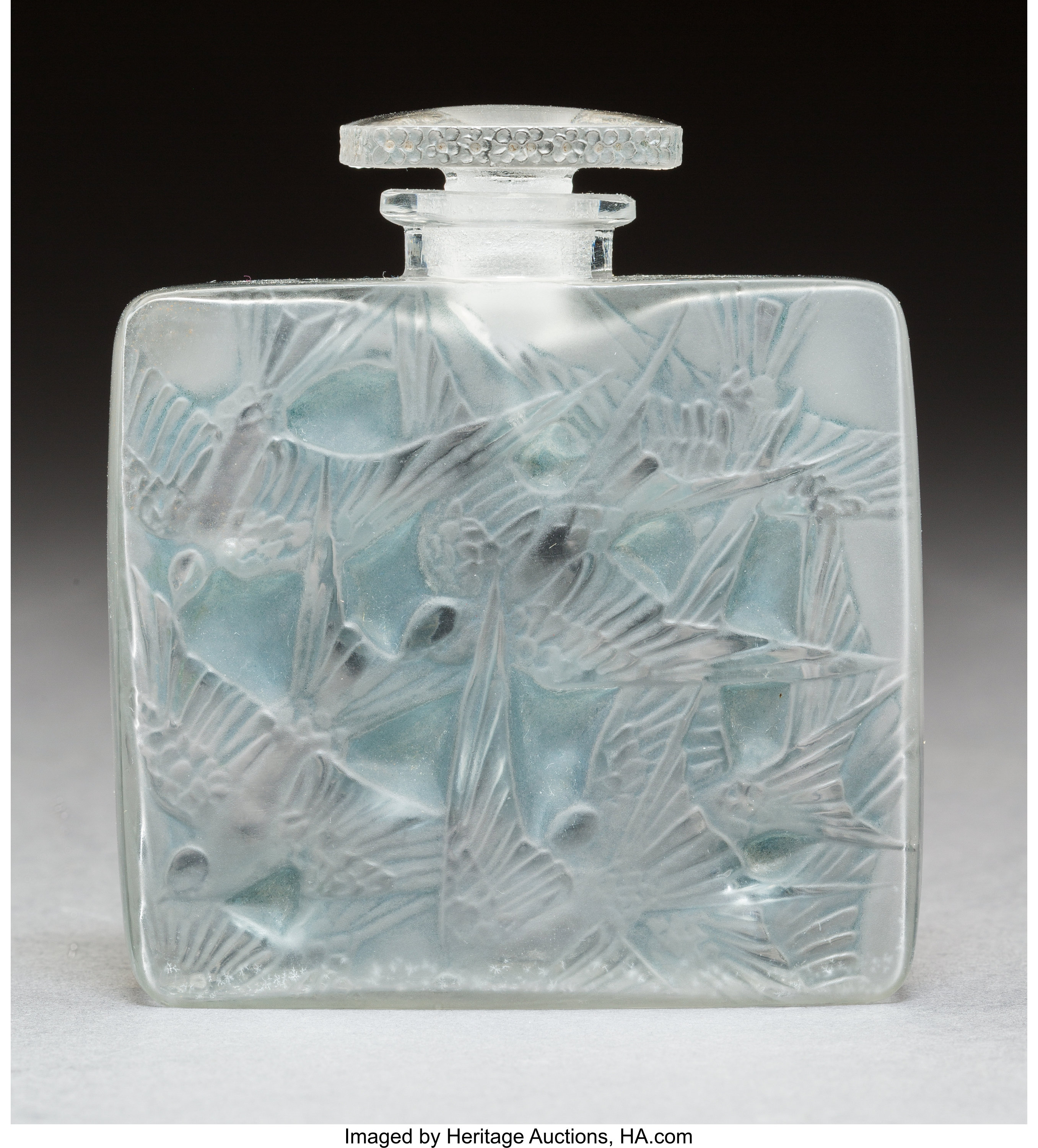 Download R Lalique Hirondelles Frosted Glass Perfume Bottle With Blue Lot 79211 Heritage Auctions