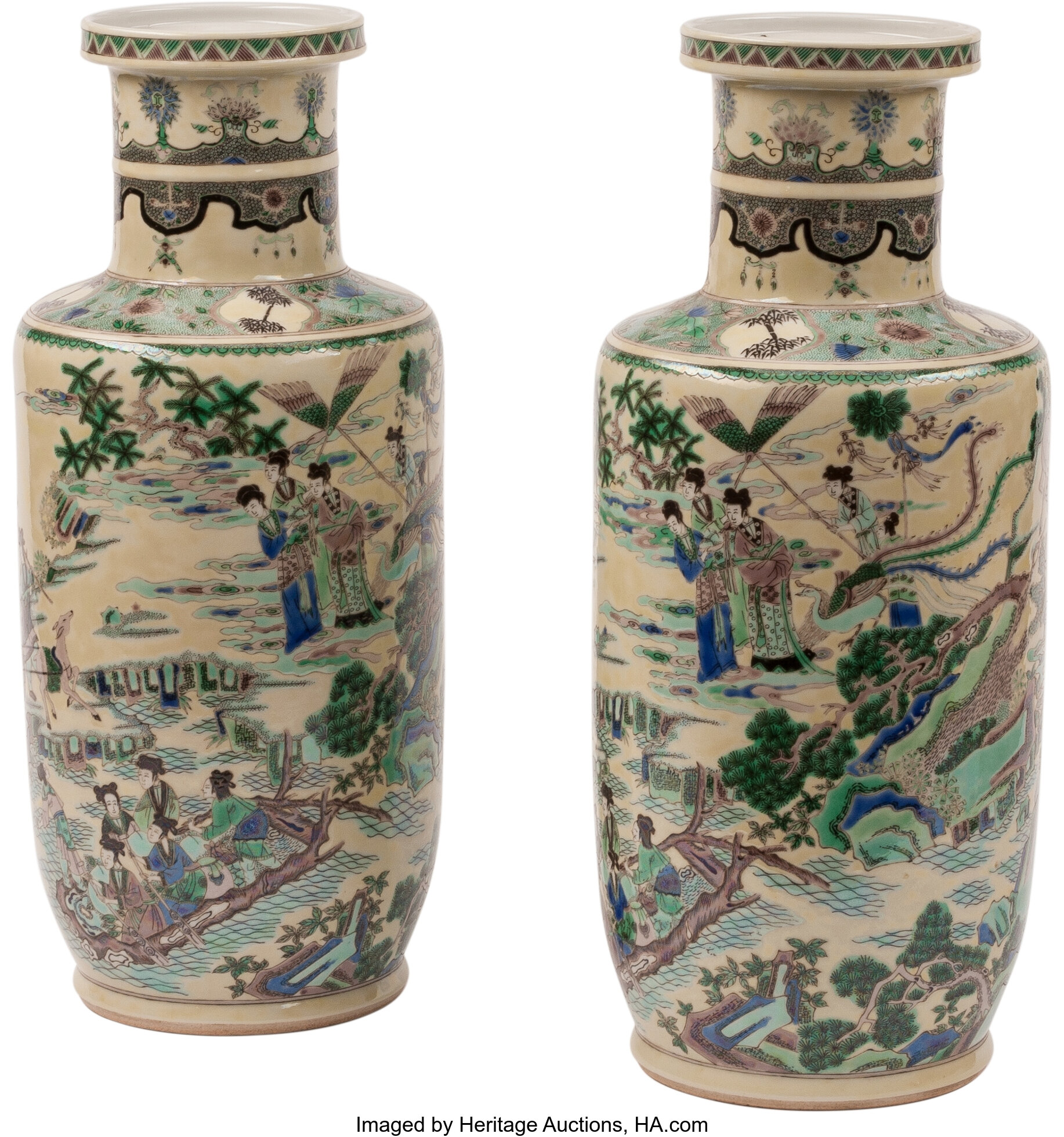 A Pair Of Chinese Polychrome Porcelain Vases 18 X 14 Inches 45 7