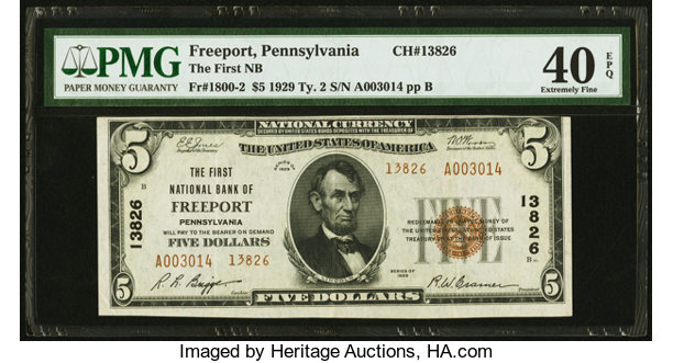 Freeport Pa 5 1929 Ty 2 The First National Bank Ch 136 Lot Heritage Auctions