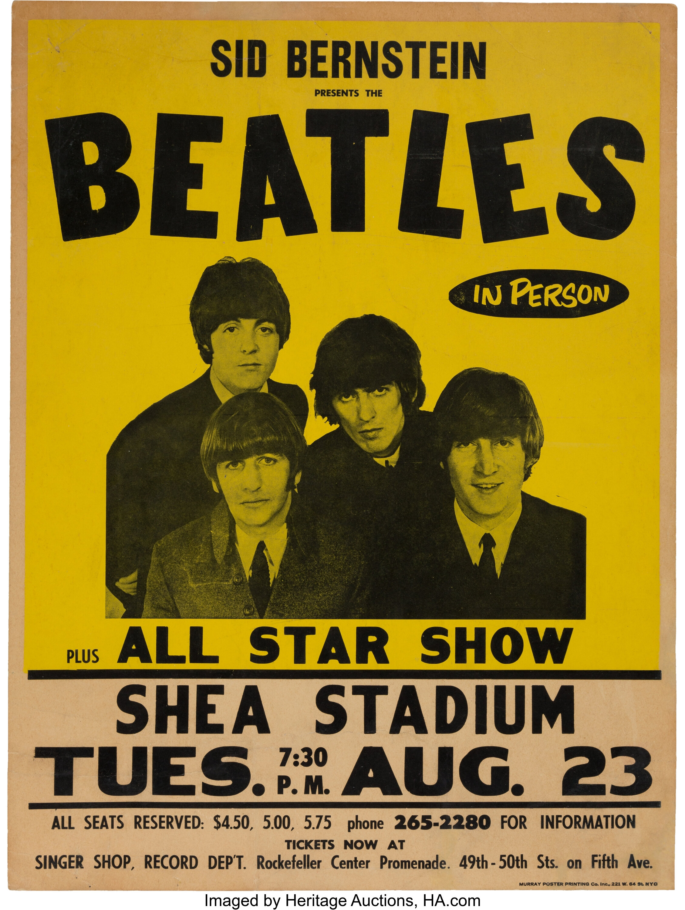 The Beatles 1966 Genuine, Original Shea Stadium NYC Concert | Lot ...