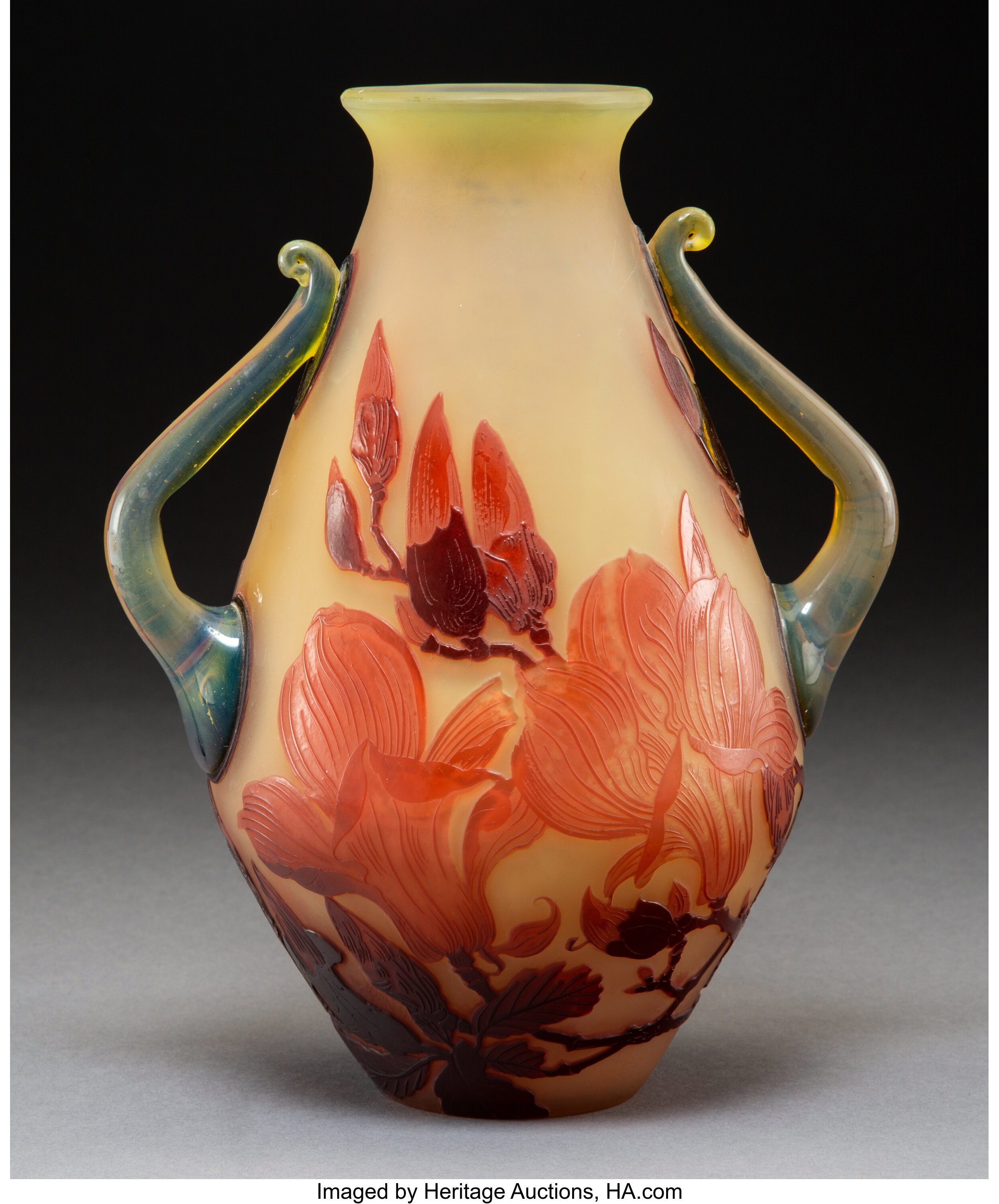 Gallé Overlay Glass Vase With Two Applied Handles Circa 1920 Lot 79068 Heritage Auctions