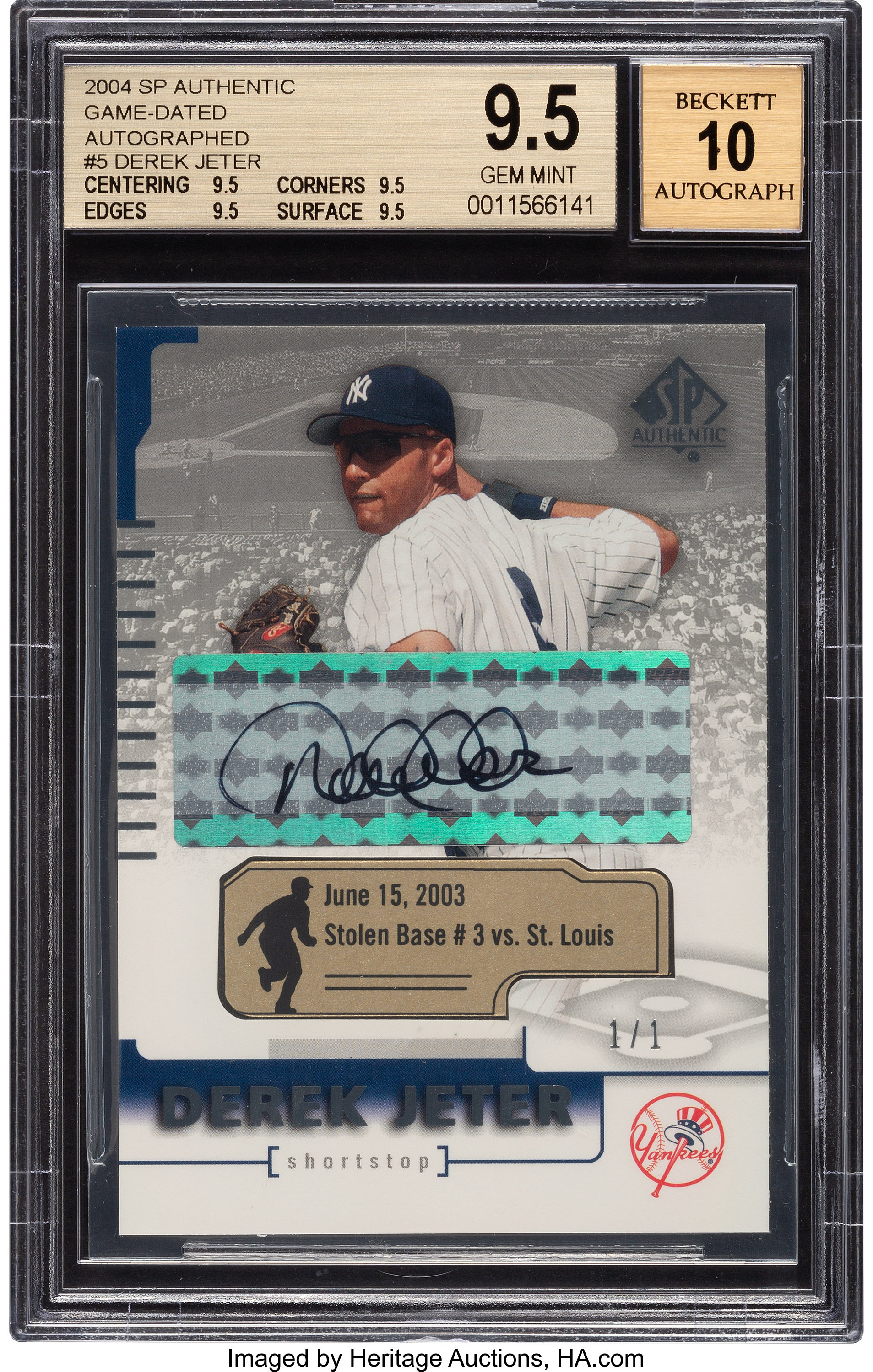 Derek Jeter autographed signed Card 1/1 NY Yankees 2004 SP Authentics Upper  Deck