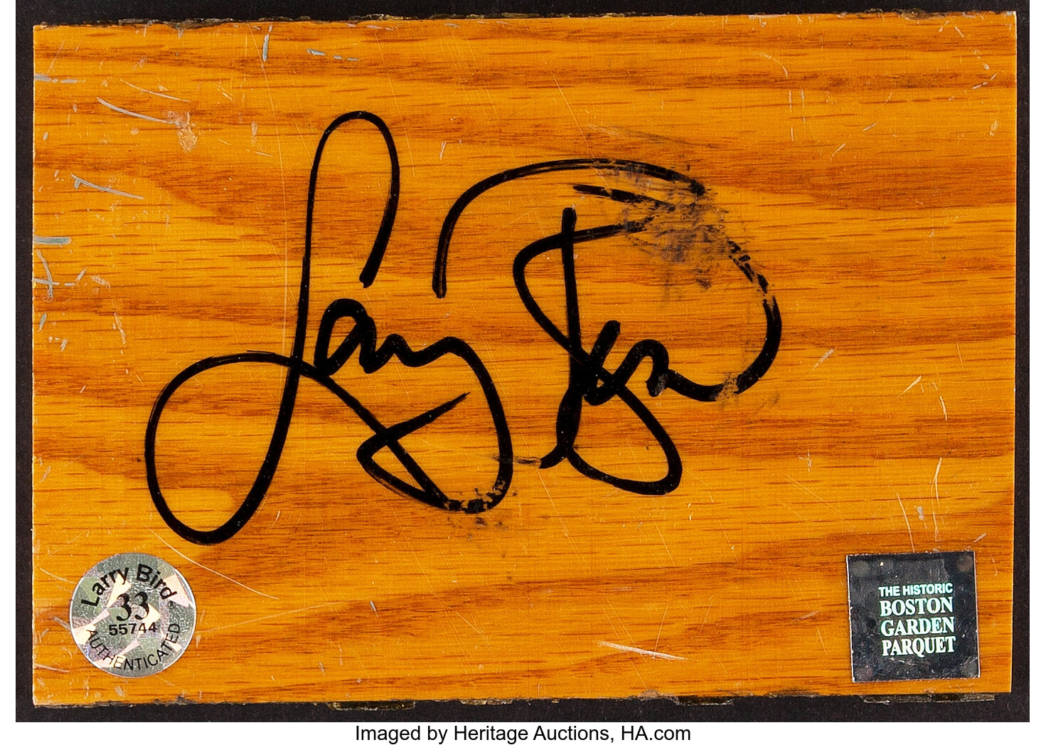 1946 99 Larry Bird Signed Boston Garden Parquet Floor Section