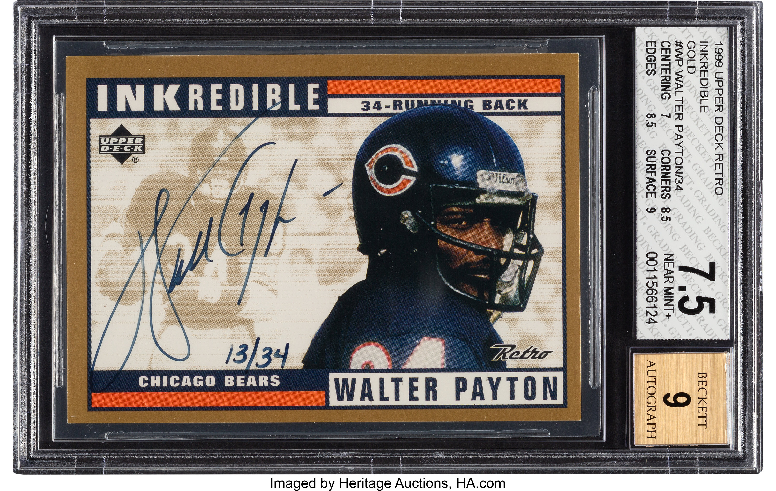 1999 Upper Deck Retro Game Jersey Autograph #WPJ-R Walter Payton Signed  Relic Card (#04/34) – PSA MINT 9 – Pop 1 on Goldin Auctions