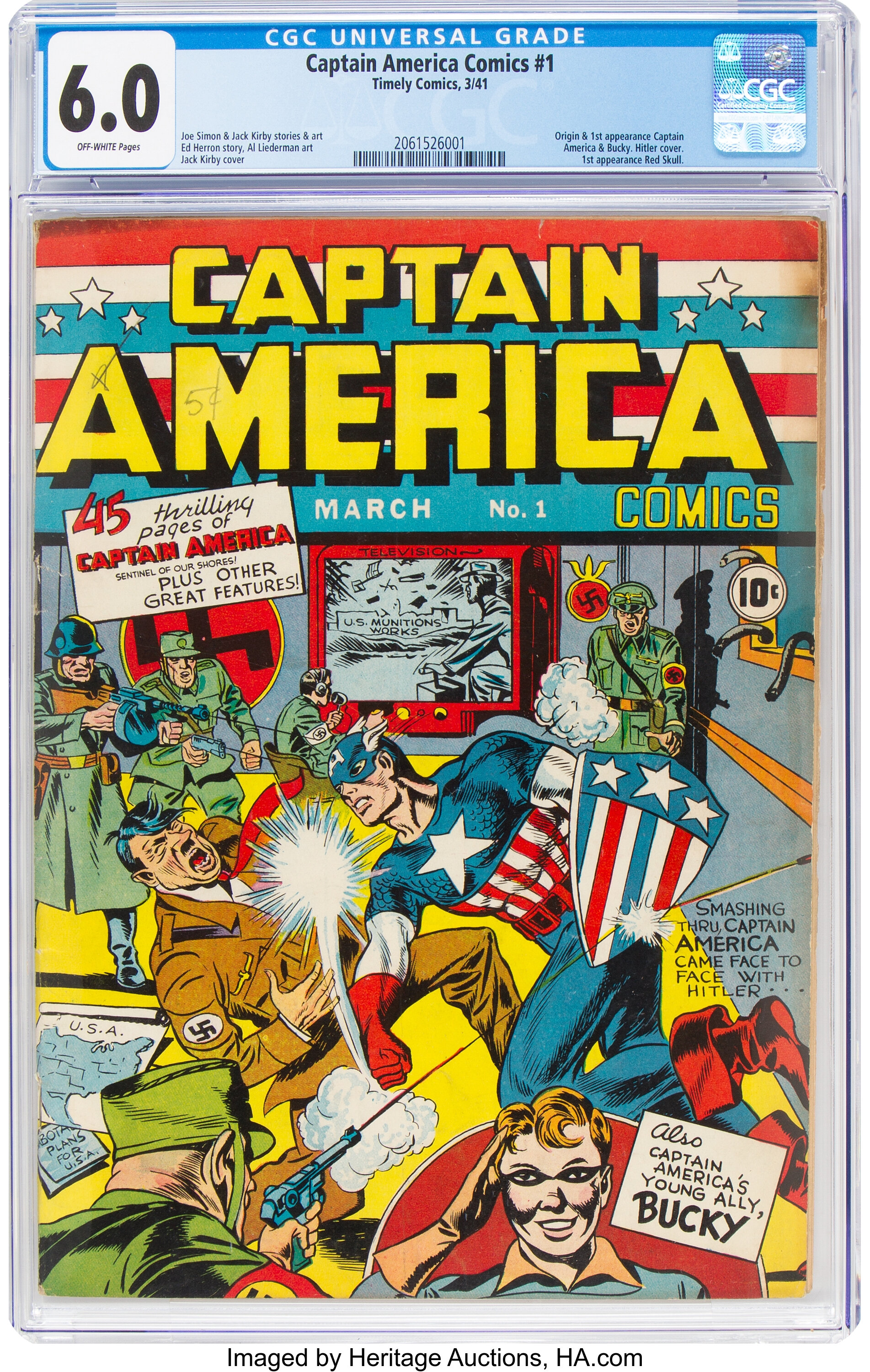 Captain America Comics 1 Timely 1941 Cgc Fn 6 0 Off White Lot Heritage Auctions