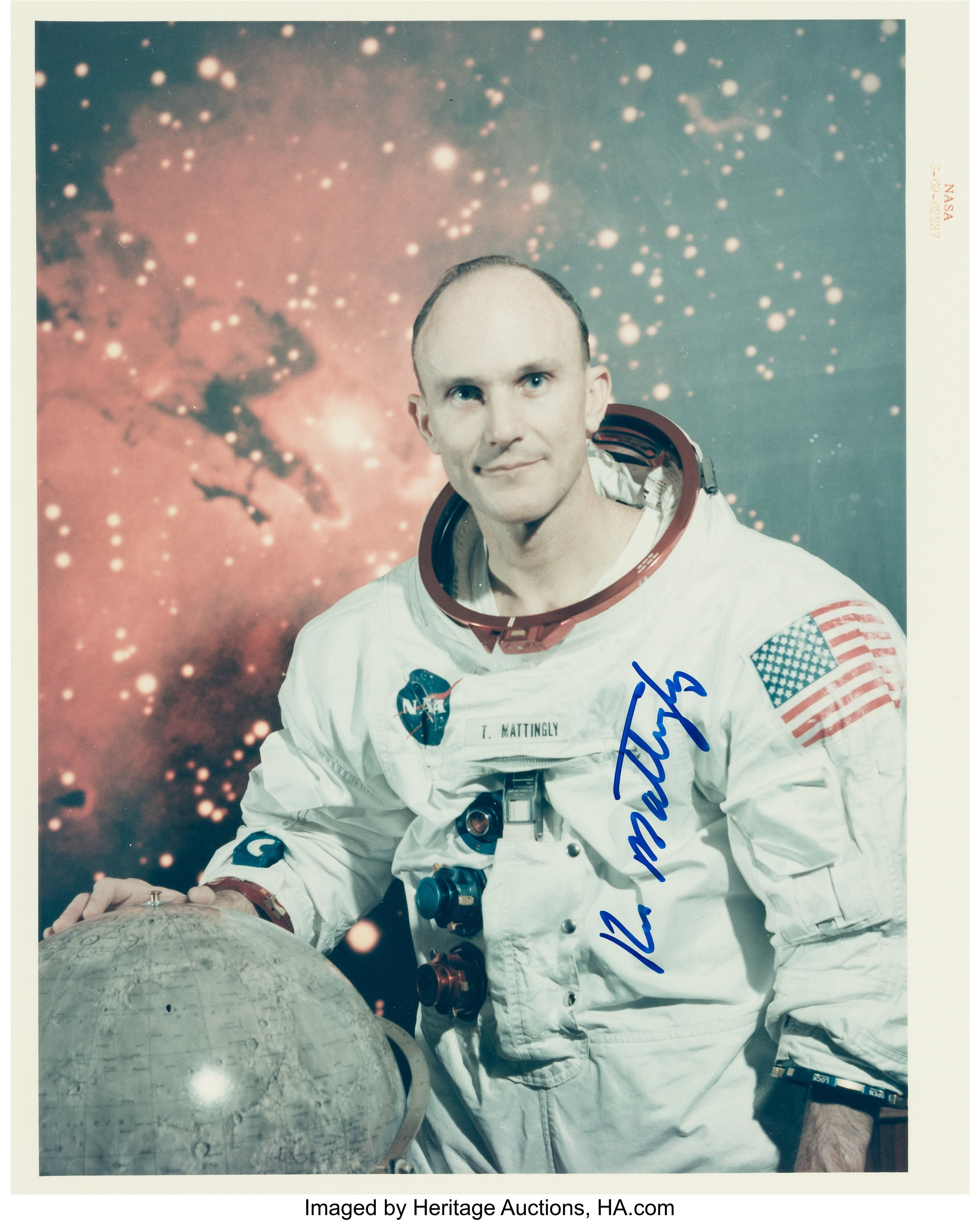 Ken Mattingly Signed Original Nasa Red Number Apollo 13 White