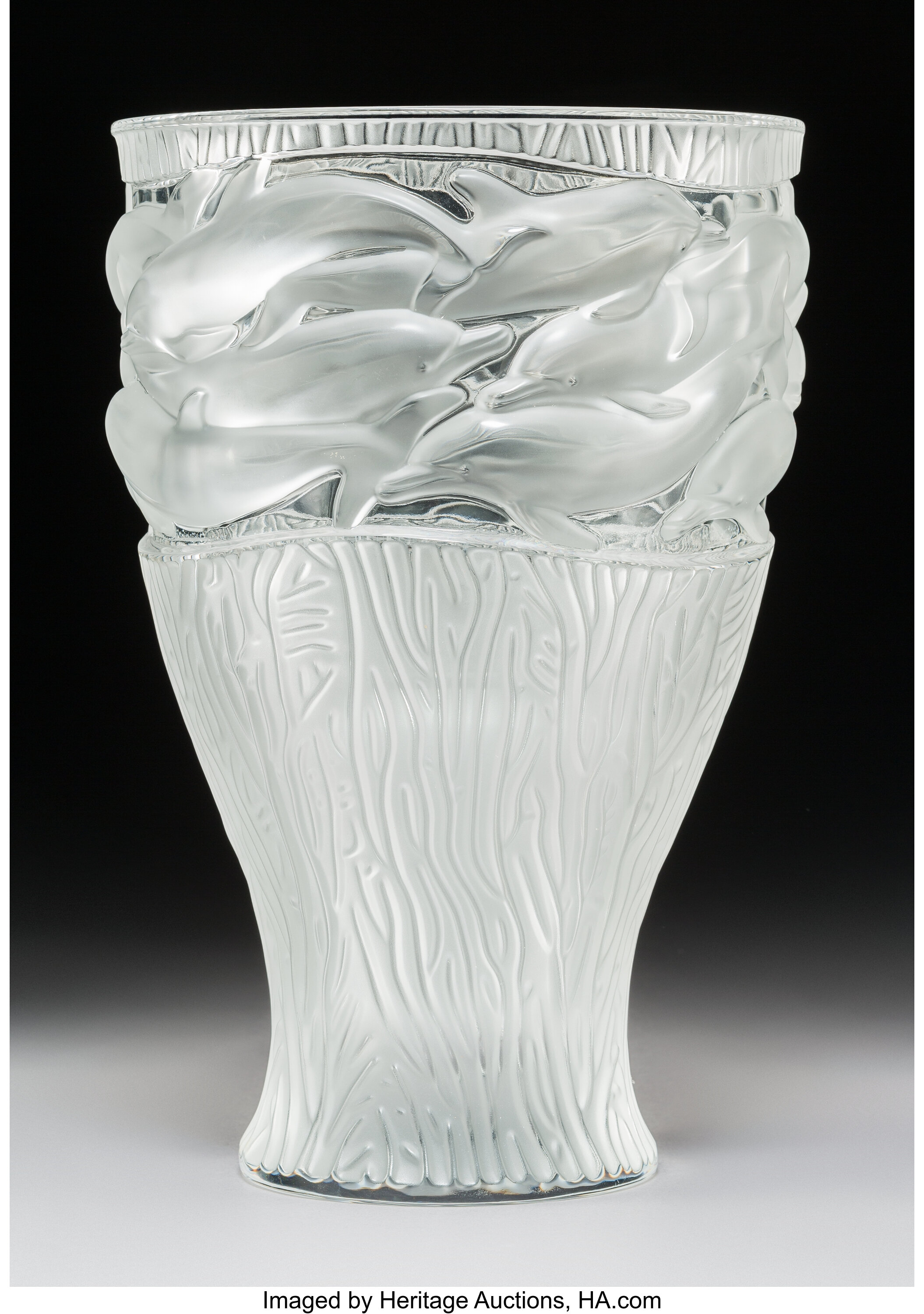 Lalique Oceania Clear And Frosted Glass Vase In Original Fitted