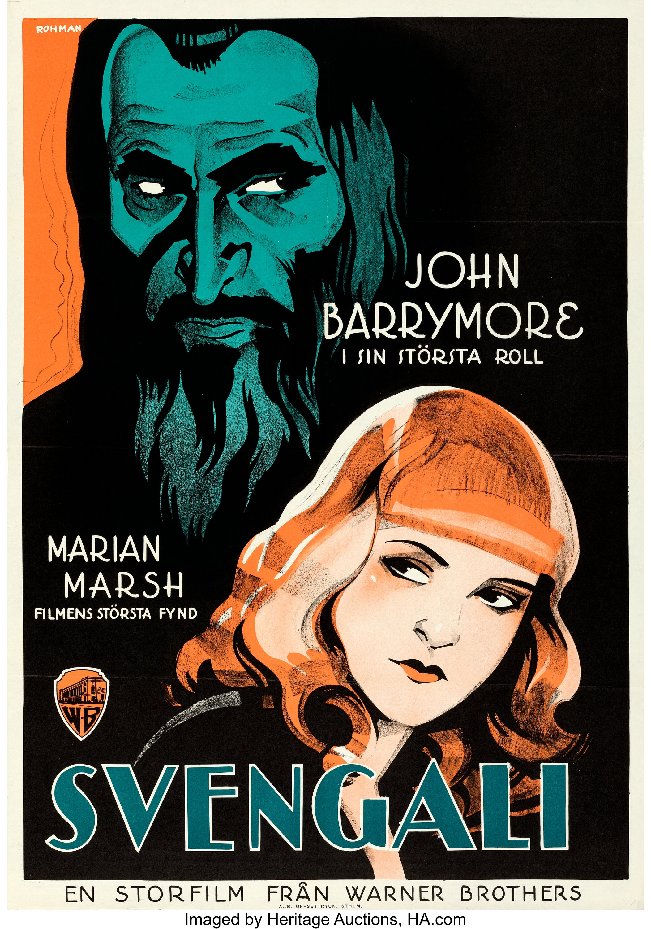 Svengali (Warner Bros., 1931). Folded, Very Fine/Near Mint. Swedish ...