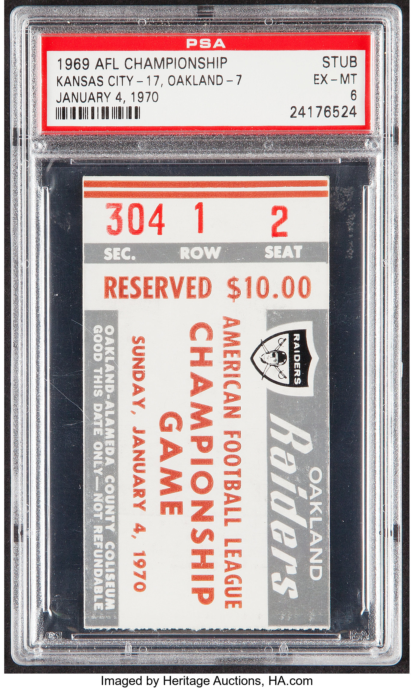 1965 Jets vs. Chiefs Ticket Stub, PSA Authentic - Namath NFL, Lot #41201