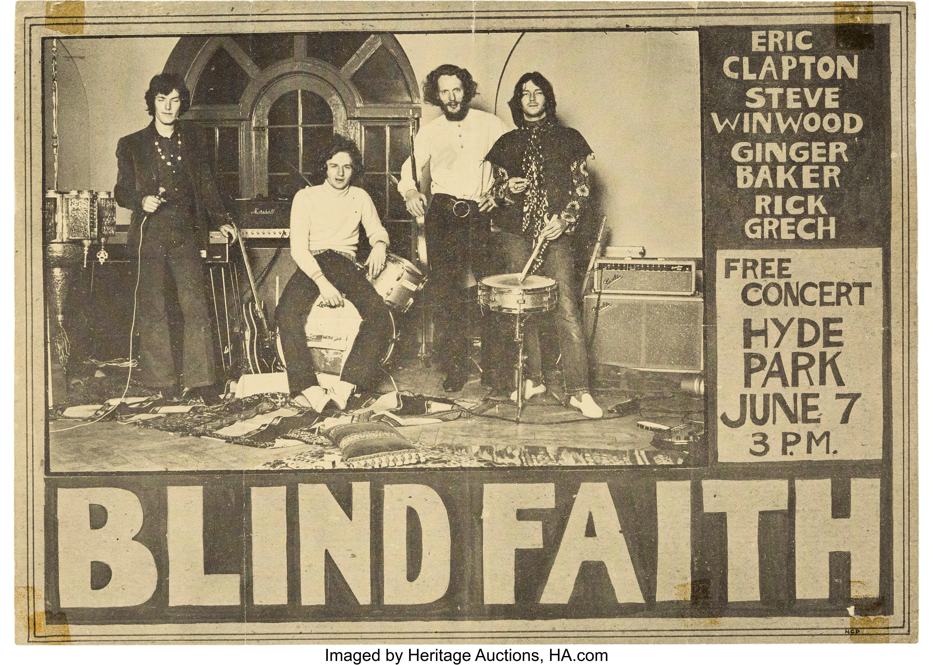 Blind Faith 1969 Hyde Park, London Debut Concert Handbill... Music