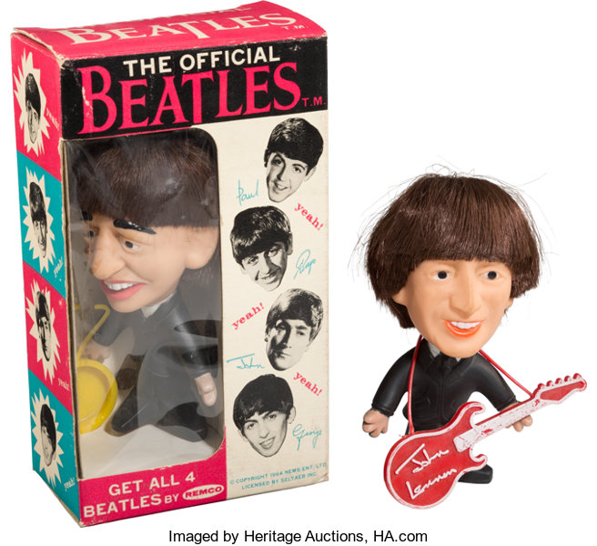 The Beatles Remco Dolls John Lennon with Rare Red Guitar, Ringo in 