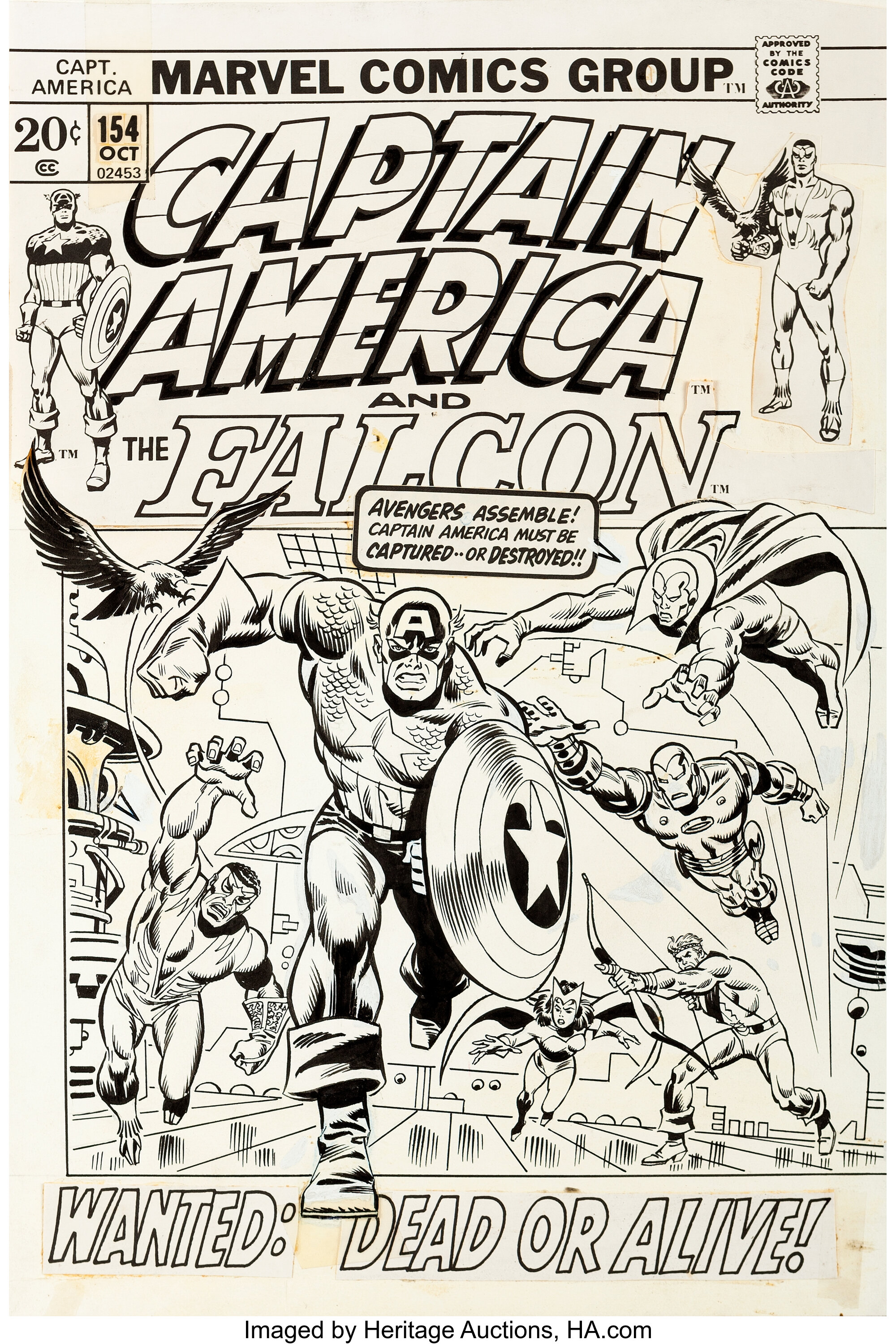 Sal Buscema and Frank Giacoia Captain America #154 Cover Original | Lot ...