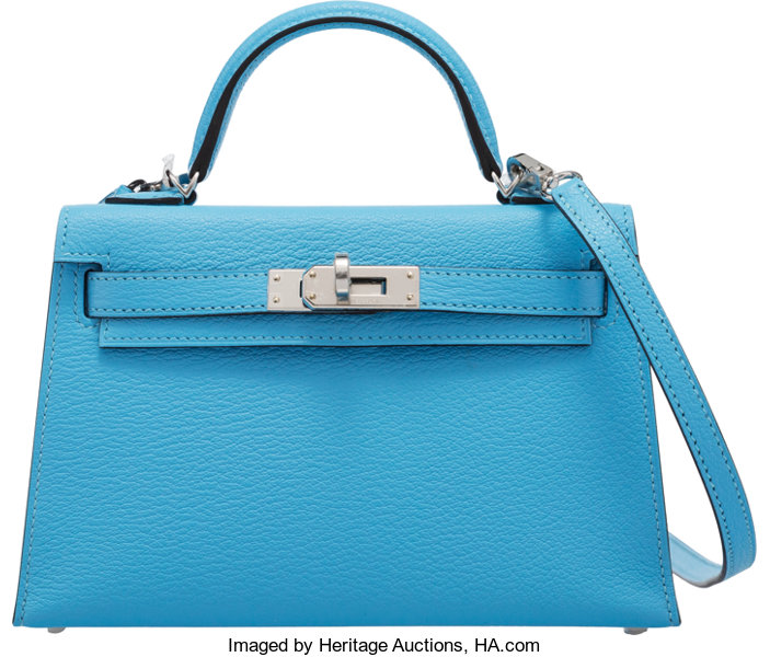 Hermès 20cm Bleu Celeste Chevre Leather Mini Kelly II Bag with