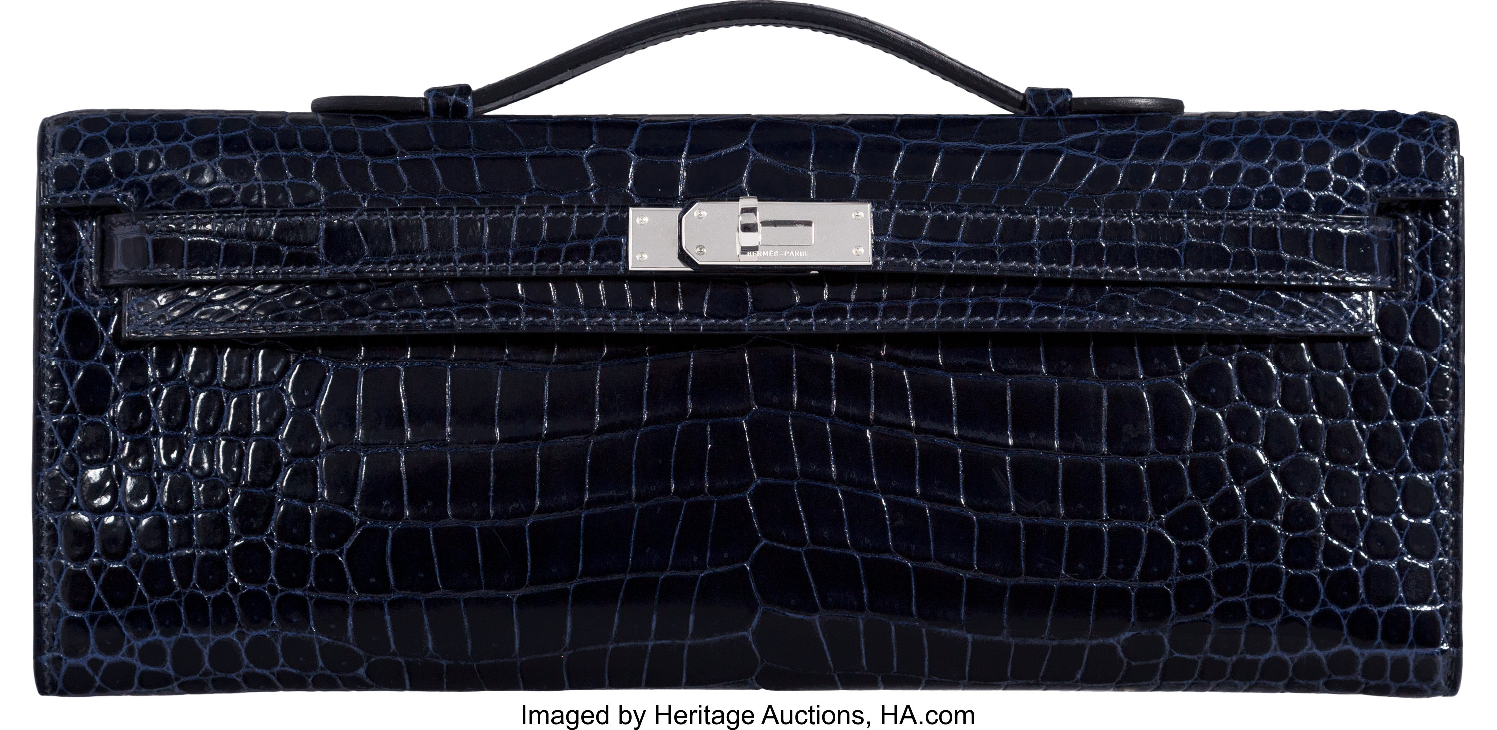 Hermès Diamond Blue Izmir Crocodile Kelly Cut Clutch at 1stDibs