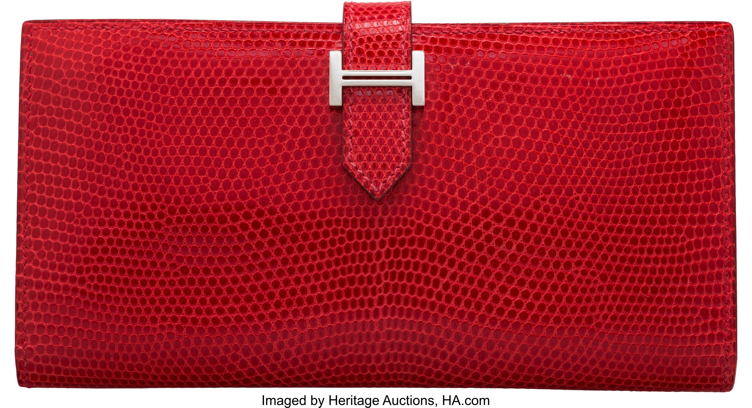 Lot - Hermes Bearn Wallet, in red ostrich leather