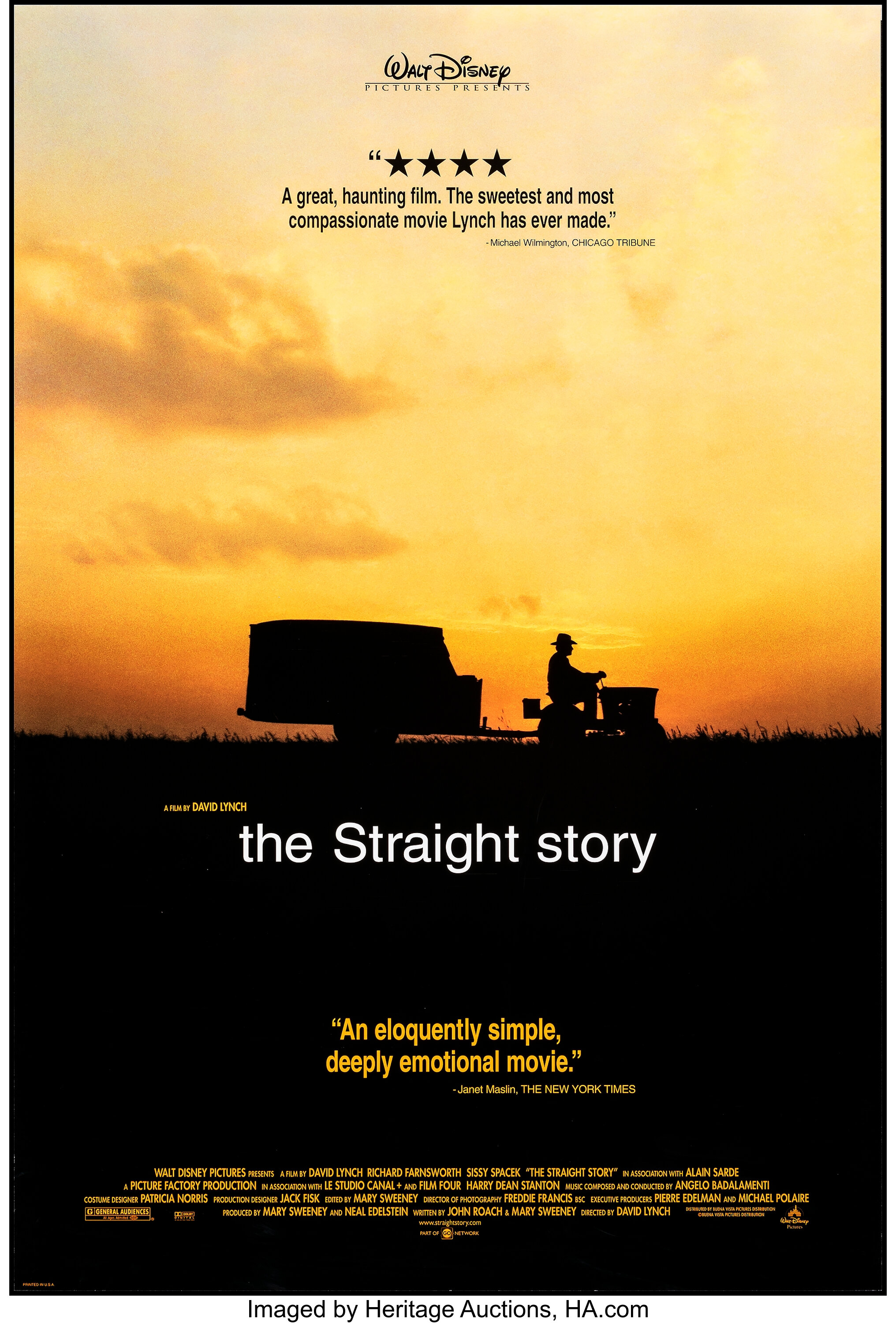 The Straight Story (Buena Vista, 1999). Rolled, Very Fine+. One