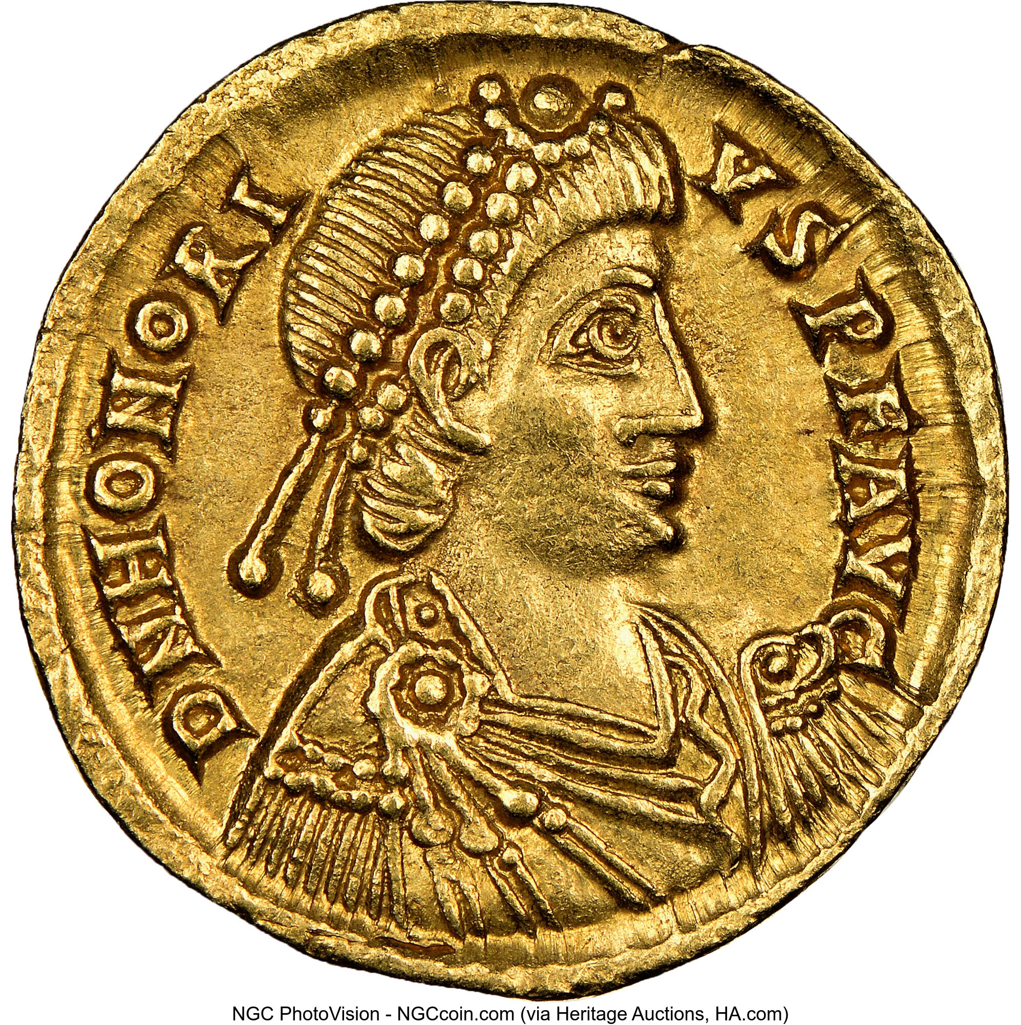 Ancients: Honorius, Western Roman Empire (AD 393-423). AV solidus | Lot ...