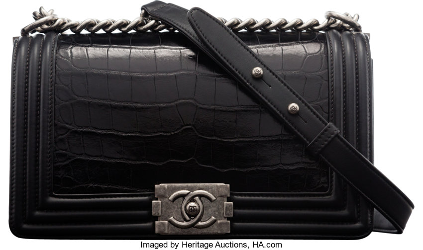 Chanel Black Crocodile Medium Boy Bag with Ruthenium Hardware., Lot #58185