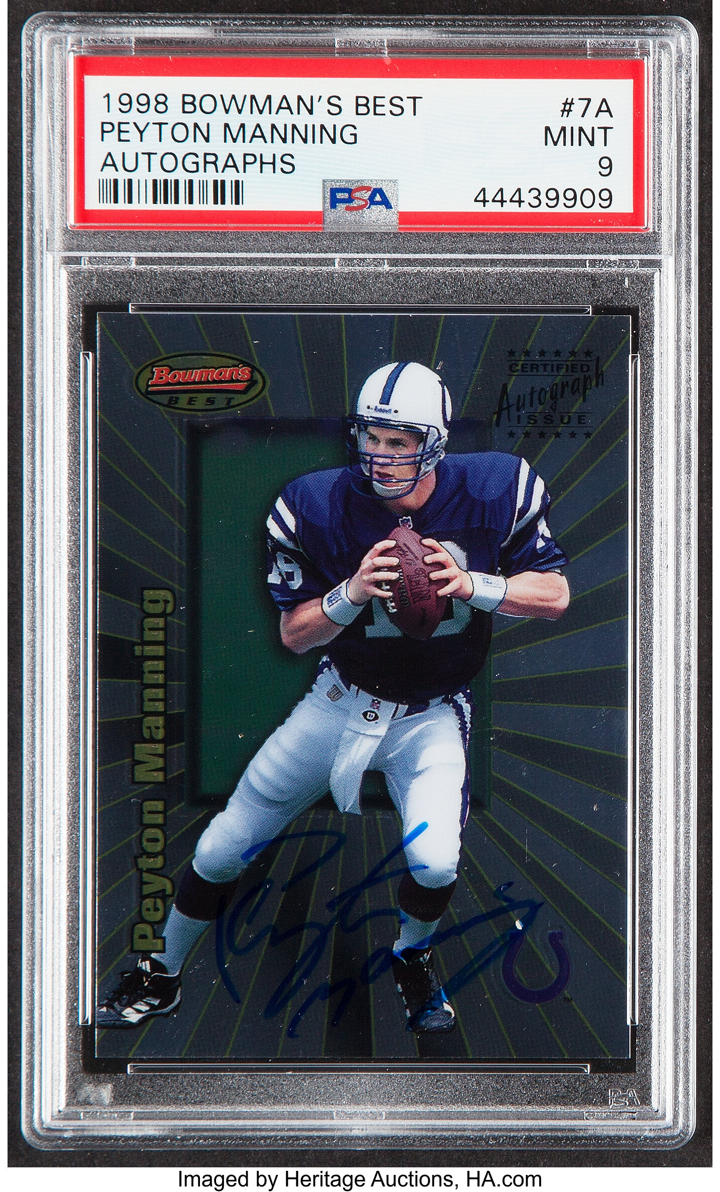 1998 Bowman's Best Peyton Manning Autograph #7A PSA Mint 9., Lot #42058