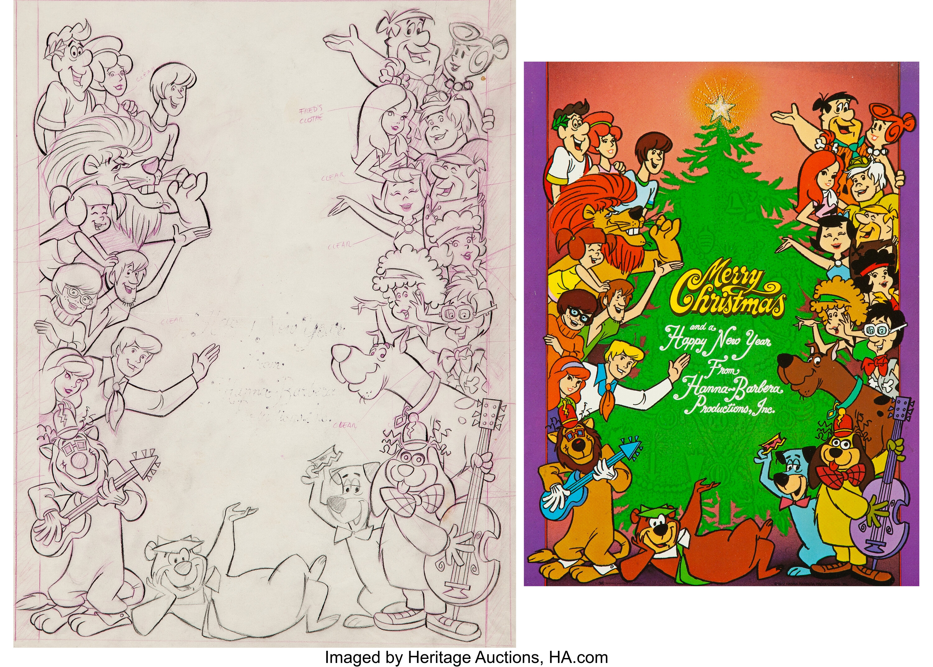 The Art Of Hanna-barbera - Studio Christmas Card Original Art 