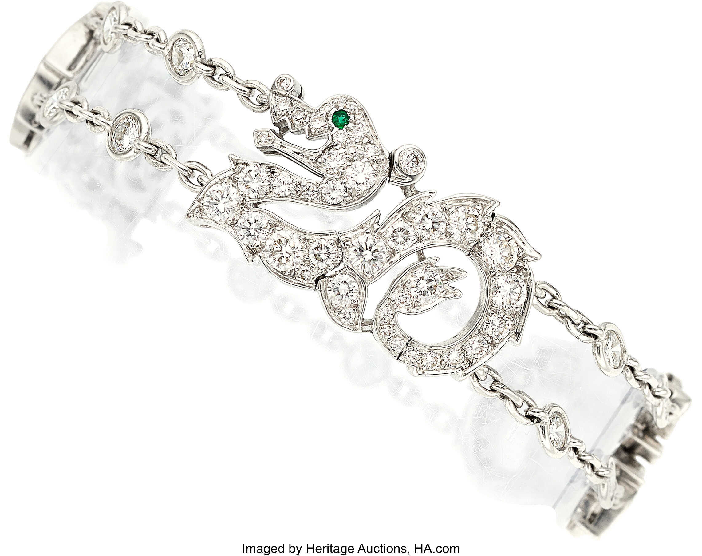 Diamond Emerald White Gold Bracelet Cartier French