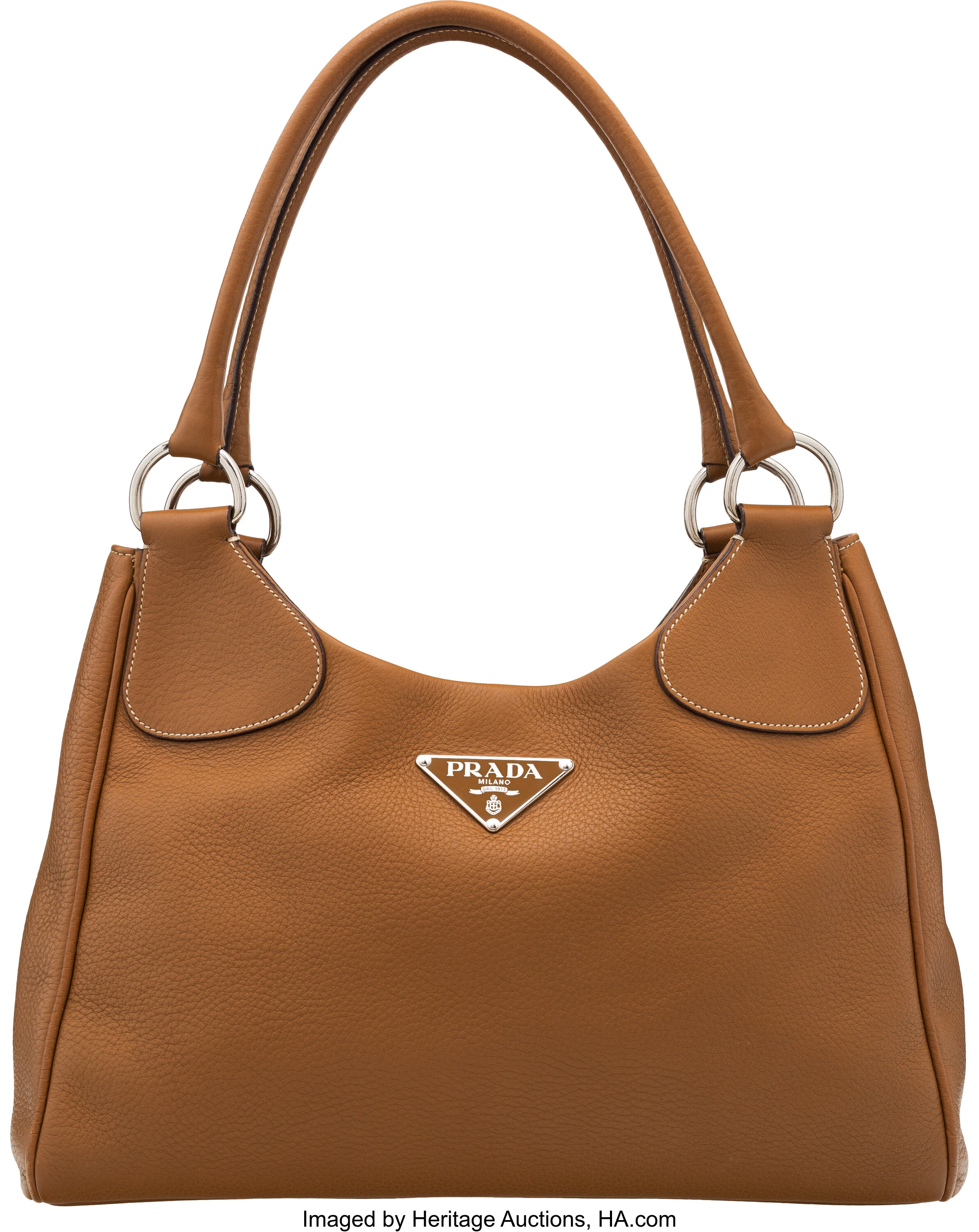 Prada Camel Calfskin Leather Shoulder Bag with Silver Hardware. | Lot  #58466 | Heritage Auctions