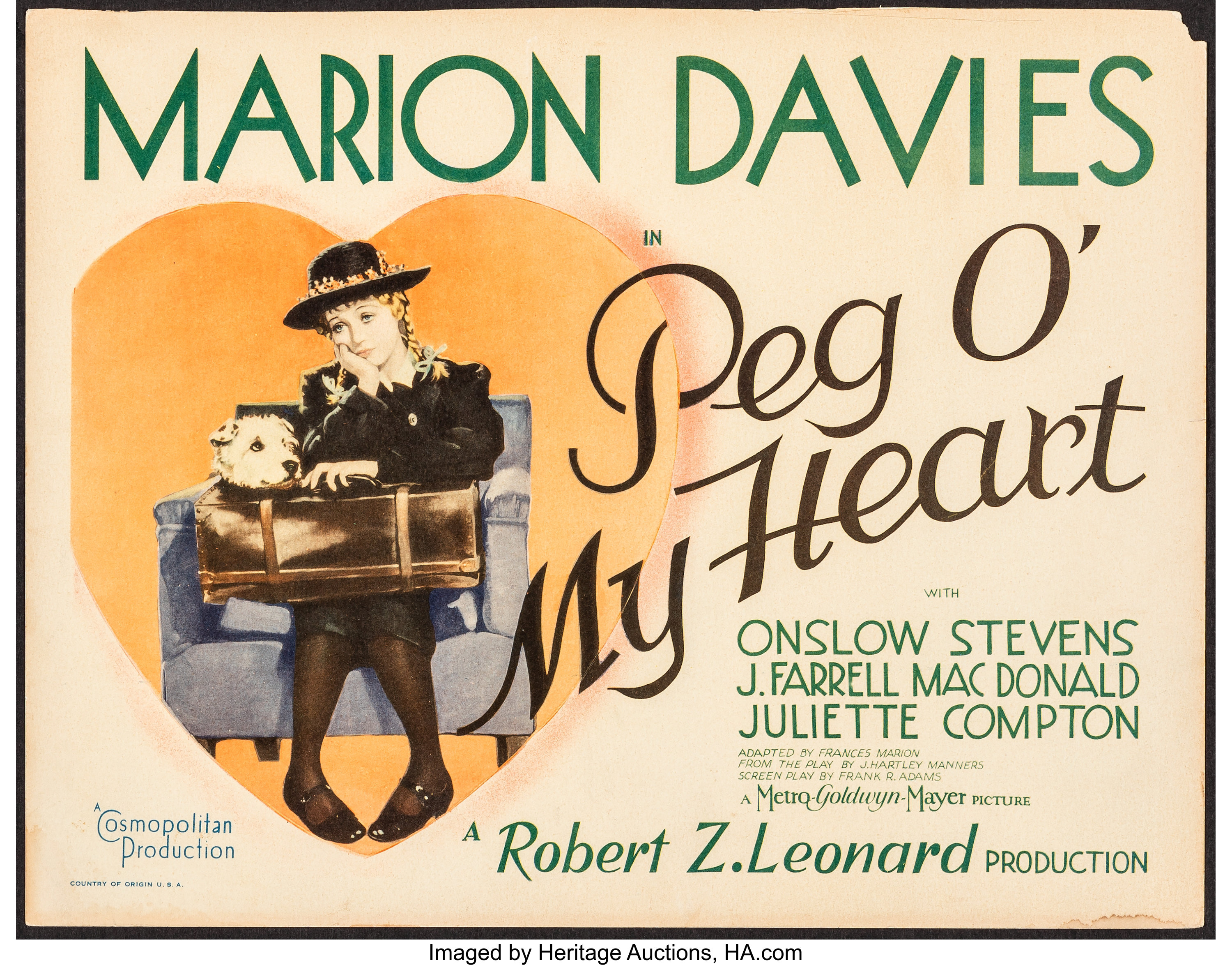 Peg O My Heart Mgm 1933 Fine Very Fine Title Lobby Card 11 Lot Heritage Auctions