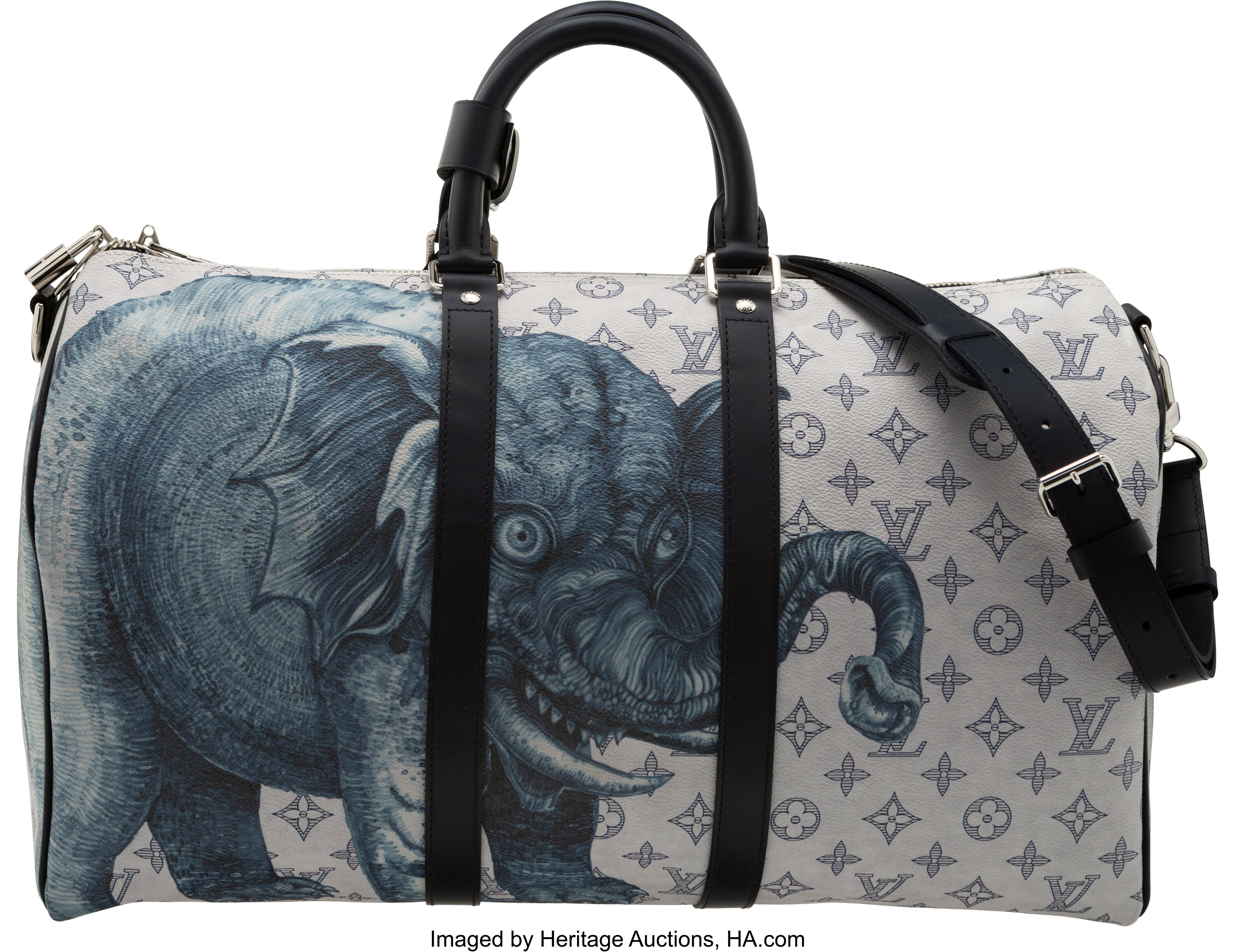 Louis Vuitton Limited Edition Chapman Steamer Backpack in Monogram Savane  Canvas with Elephant Print, Chapman Brothers, Spring Summer 2017