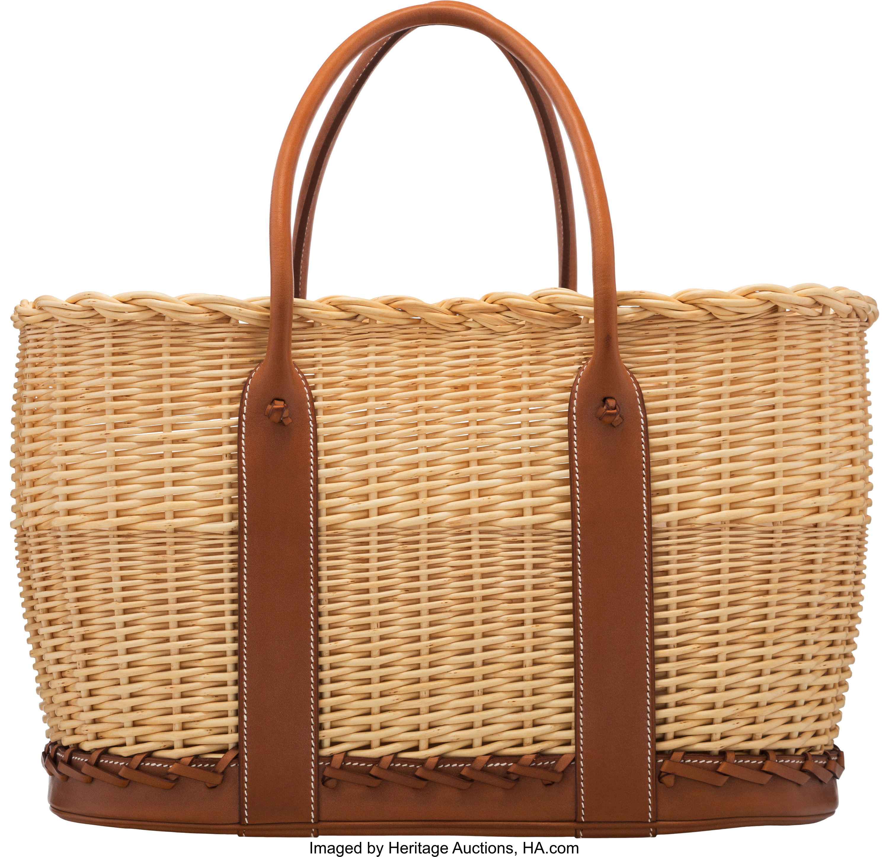 Lot - PREMIUM LOT - HERMÈS, Kelly Picnic 35 Bag, Fauve Barenia Leather and  Wicker, with silver metal hardware
