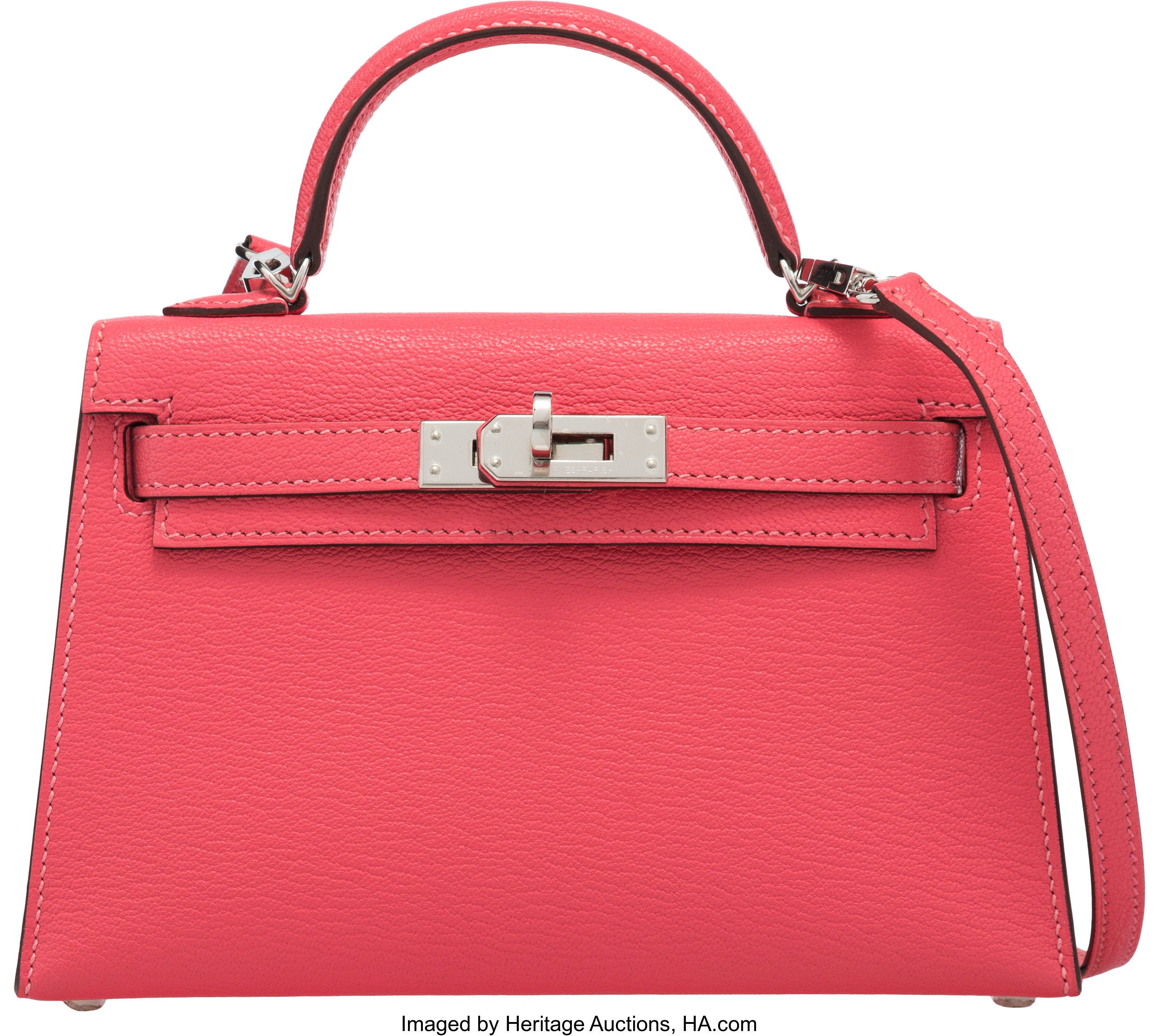 Hermès 20cm Rose Lipstick Chevre Leather Mini Kelly II Bag with, Lot  #58086