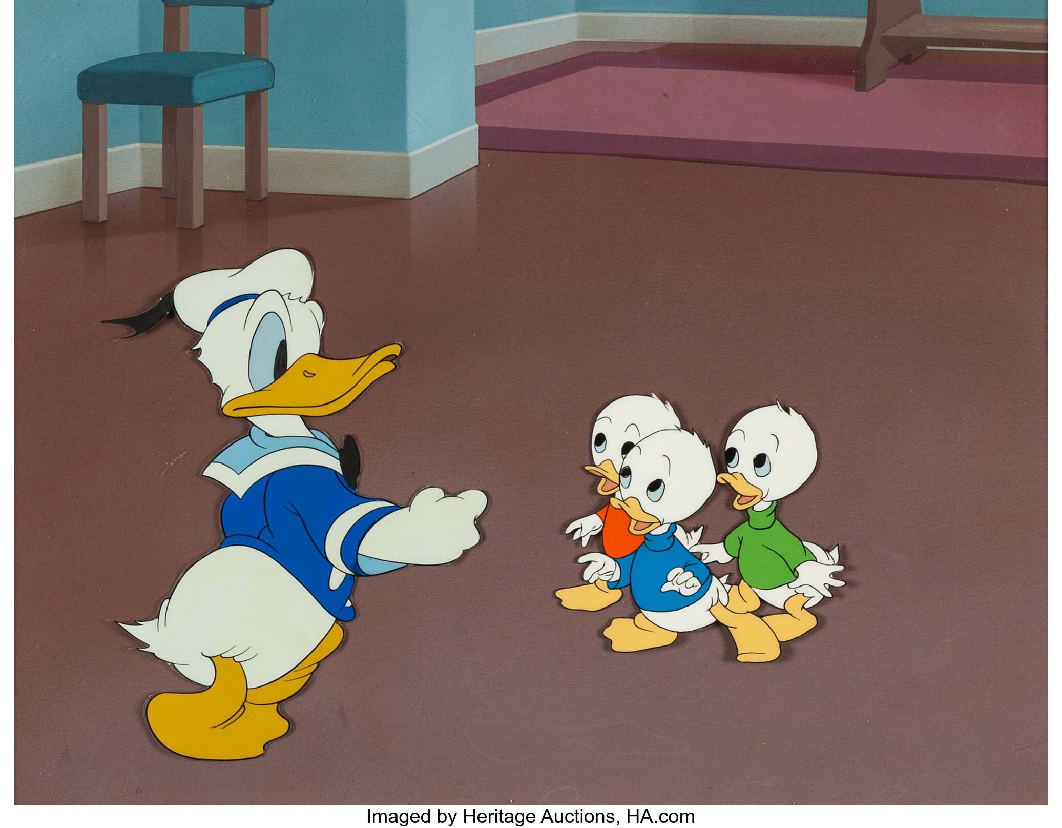 Donald Duck And Three Nephews Production Cel Setup With Background Lot 63873 Heritage Auctions