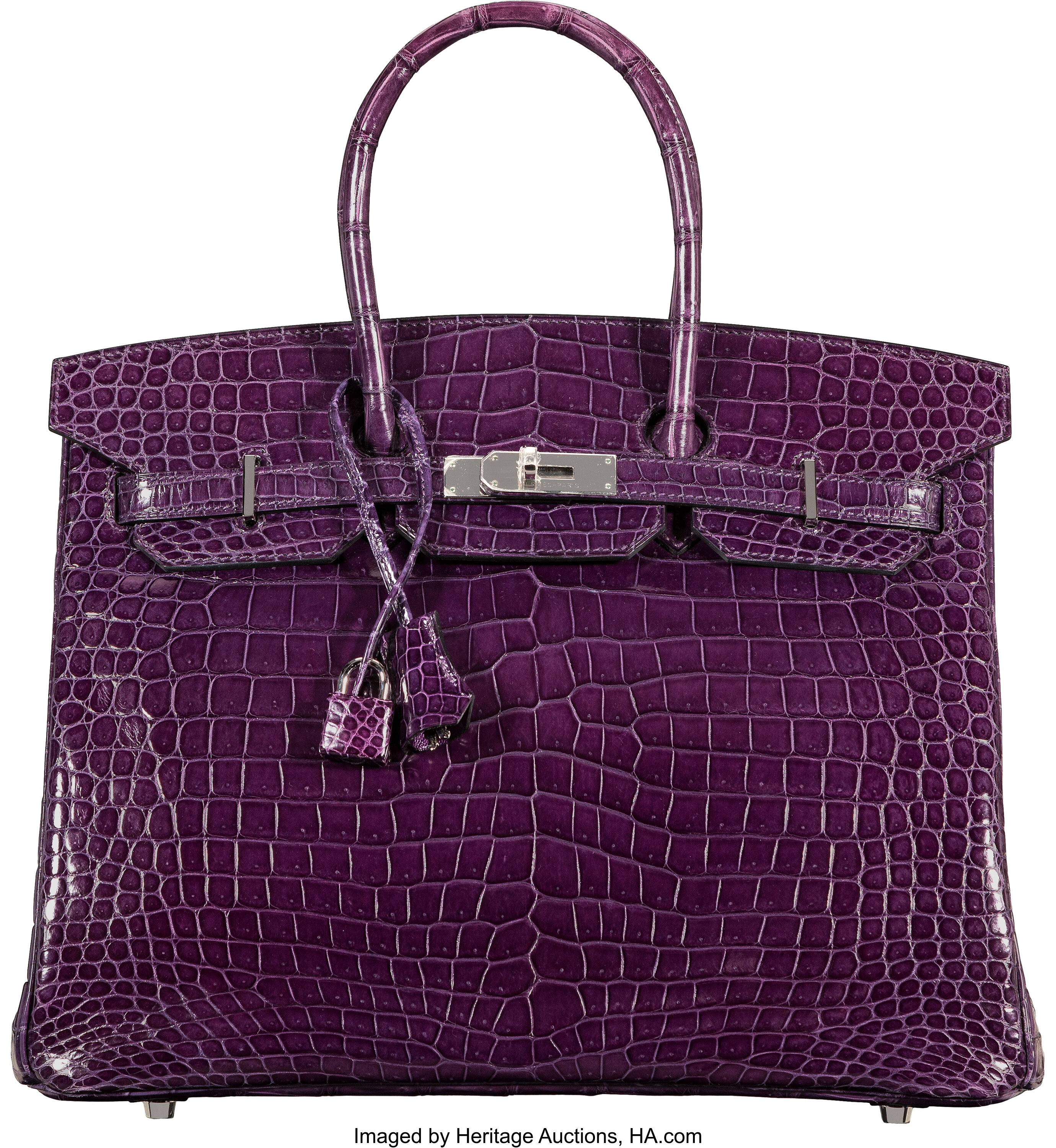 Hermes Very Rare 30cm Shiny Violet Porosus Crocodile Birkin Bag, Lot  #56169