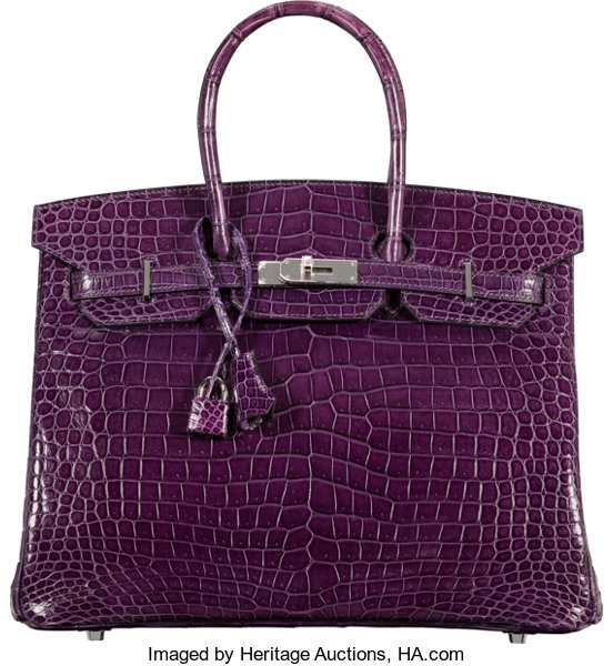 BIRKIN SHINY AMETHYST POROSUS CROCODILE 35 WITH PALLADIUM HARDWARE