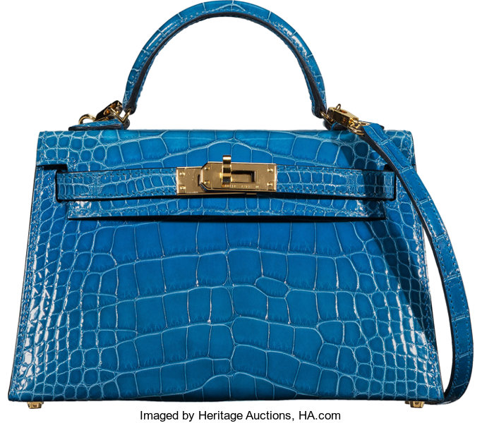 Hermes Kelly Sellier Mini Bag 20cm Blue Electric Alligator Gold Hardware