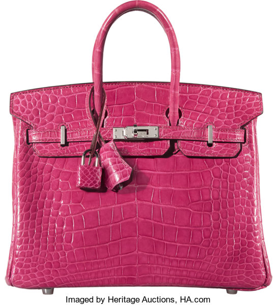 Hermes Birkin 25 Handbag 5J Fuschia Pink Shiny Alligator SHW