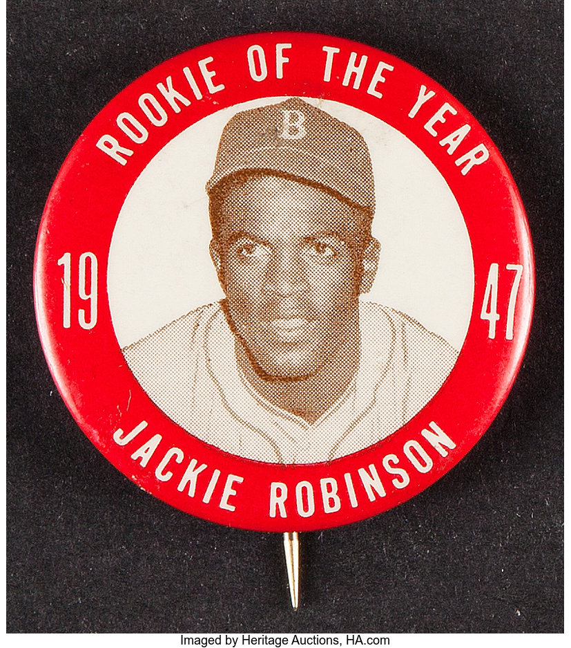 1947 Rookie of the Year Jackie Robinson Pin. Baseball