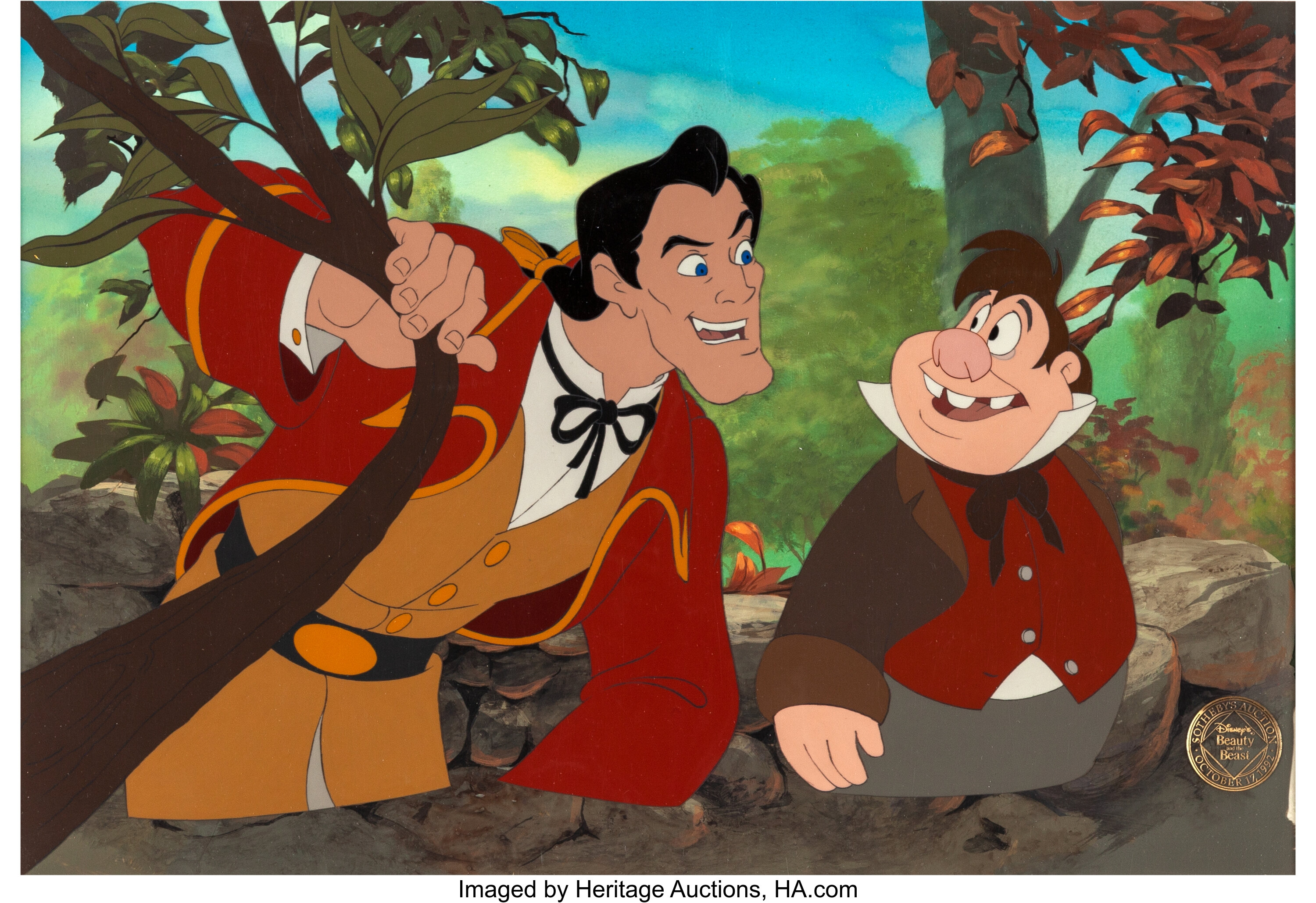 Beauty And The Beast Gaston And Lefou Painted Presentation Cel With Lot Heritage Auctions