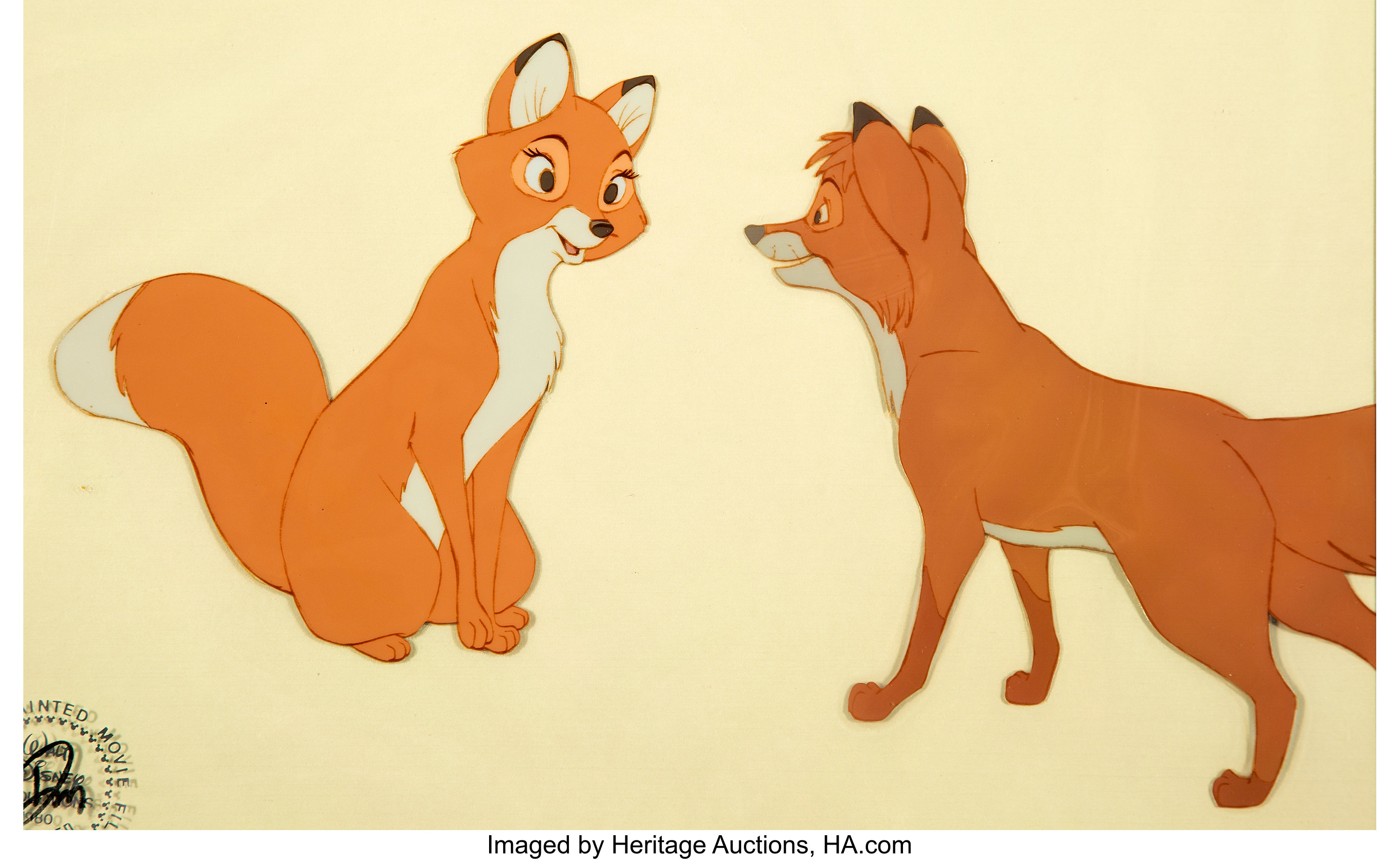 The Fox And The Hound Tod And Vixey Production Cel Walt Disney Lot