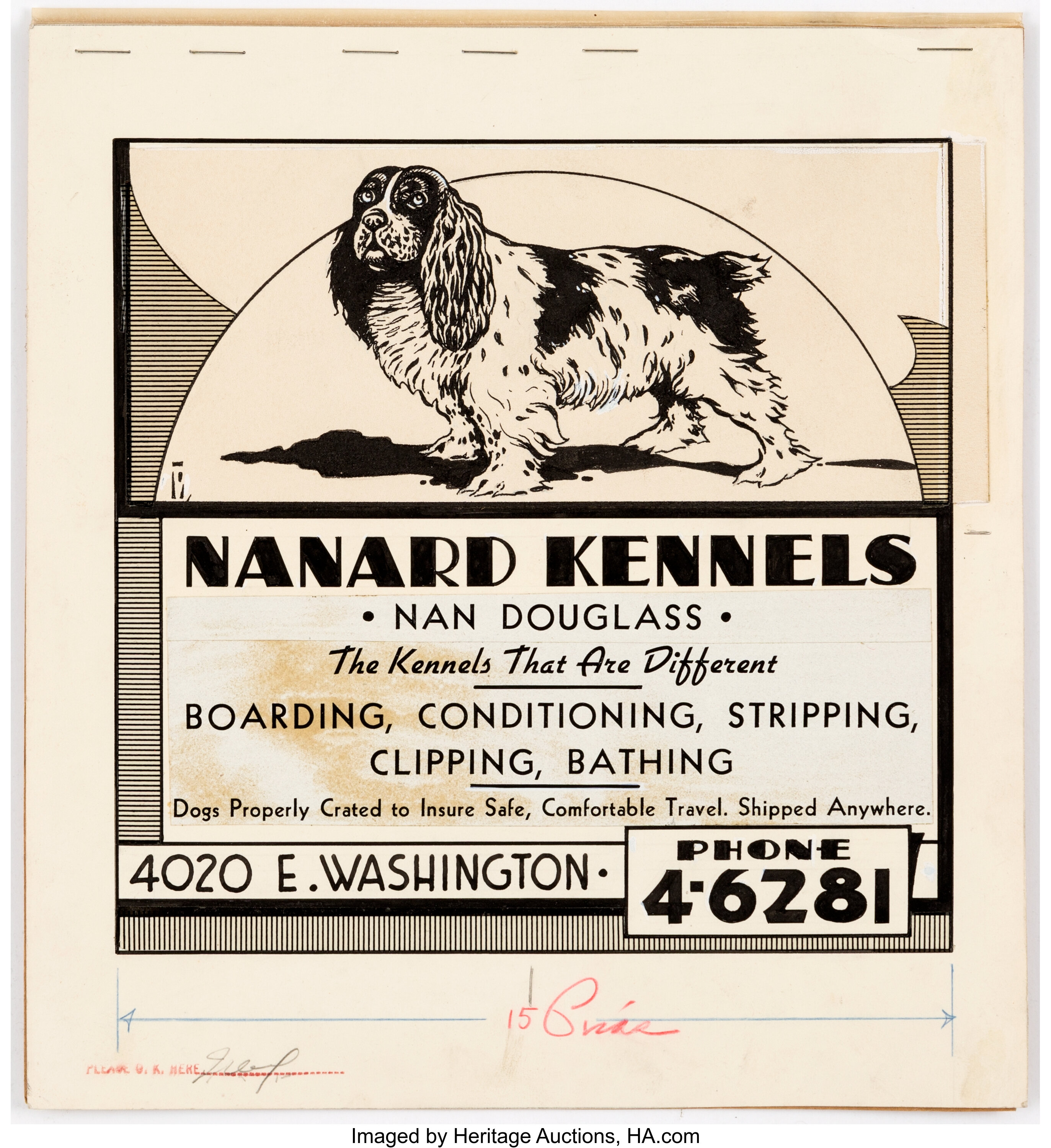 Edgar Church Nanard Kennels Decorative Advertisement Original Art