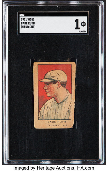 1921 W551 Hand Cut Babe Ruth Baseball Card NY Yankees SGC Authentic